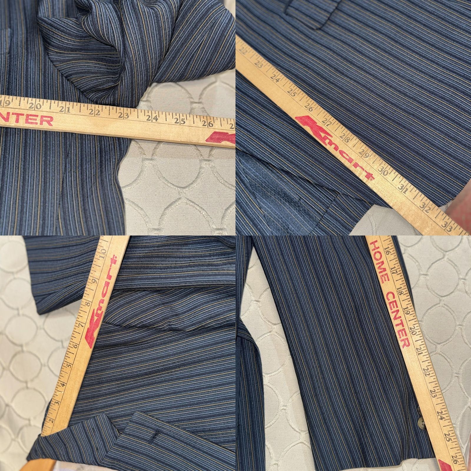 Jack Victor VINTAGE Jack Victor Prossimo Blazer Mens 46R Blue Pinstripe Sport Coat Gold Buttons Jacket/Coat Advanced Two-Button Notch Lapel 46 Regular Mens Size 46R - 8 Thumbnail
