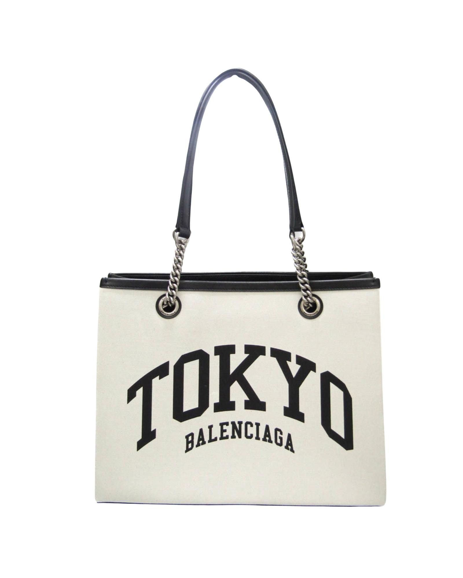 image of Balenciaga Canvas Tote Bag With Leather Accents in White, Women's