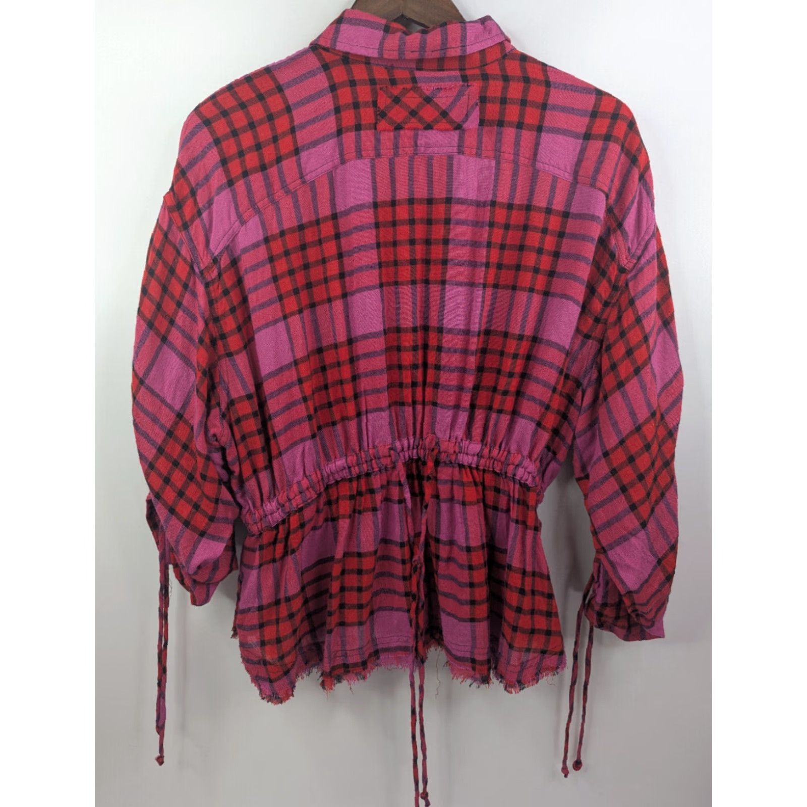 Free People Free People Women's Pacific Dawn Drawstring Plaid Red Combo Shirt M Size M / US 6-8 / IT 42-44 - 3 Thumbnail