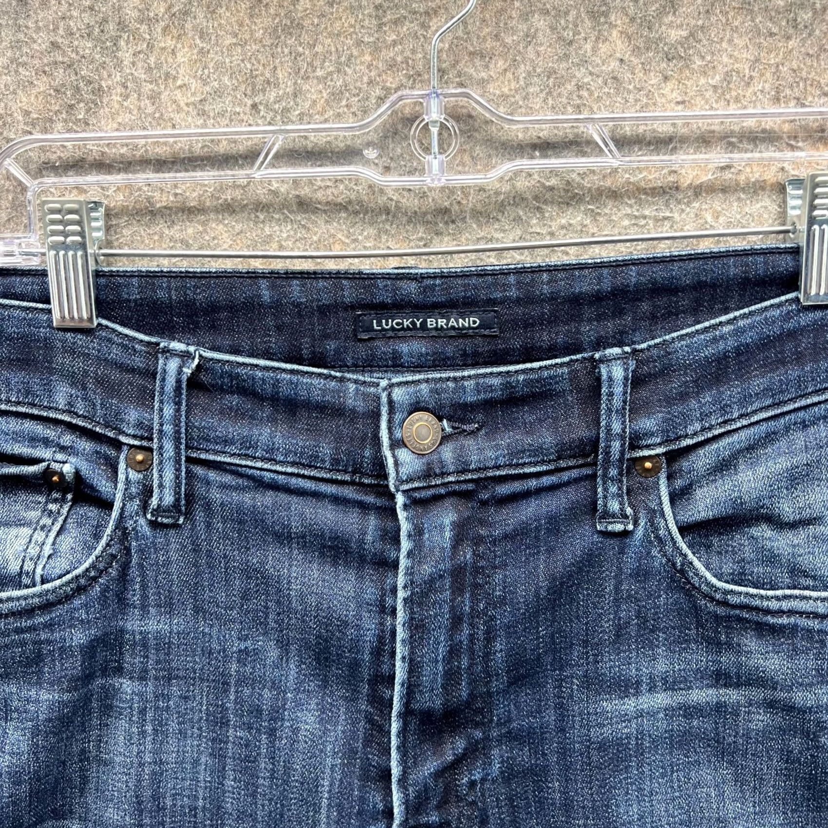 Lucky Brand Lucky Brand Jeans Mens 34x32 Dark Blue Denim Straight Vintage Cotton Stone Wash 5-Pocket Pattern Solid Jeans Mens Regular 34x32 Blue Size US 34 / EU 50 - 7 Thumbnail