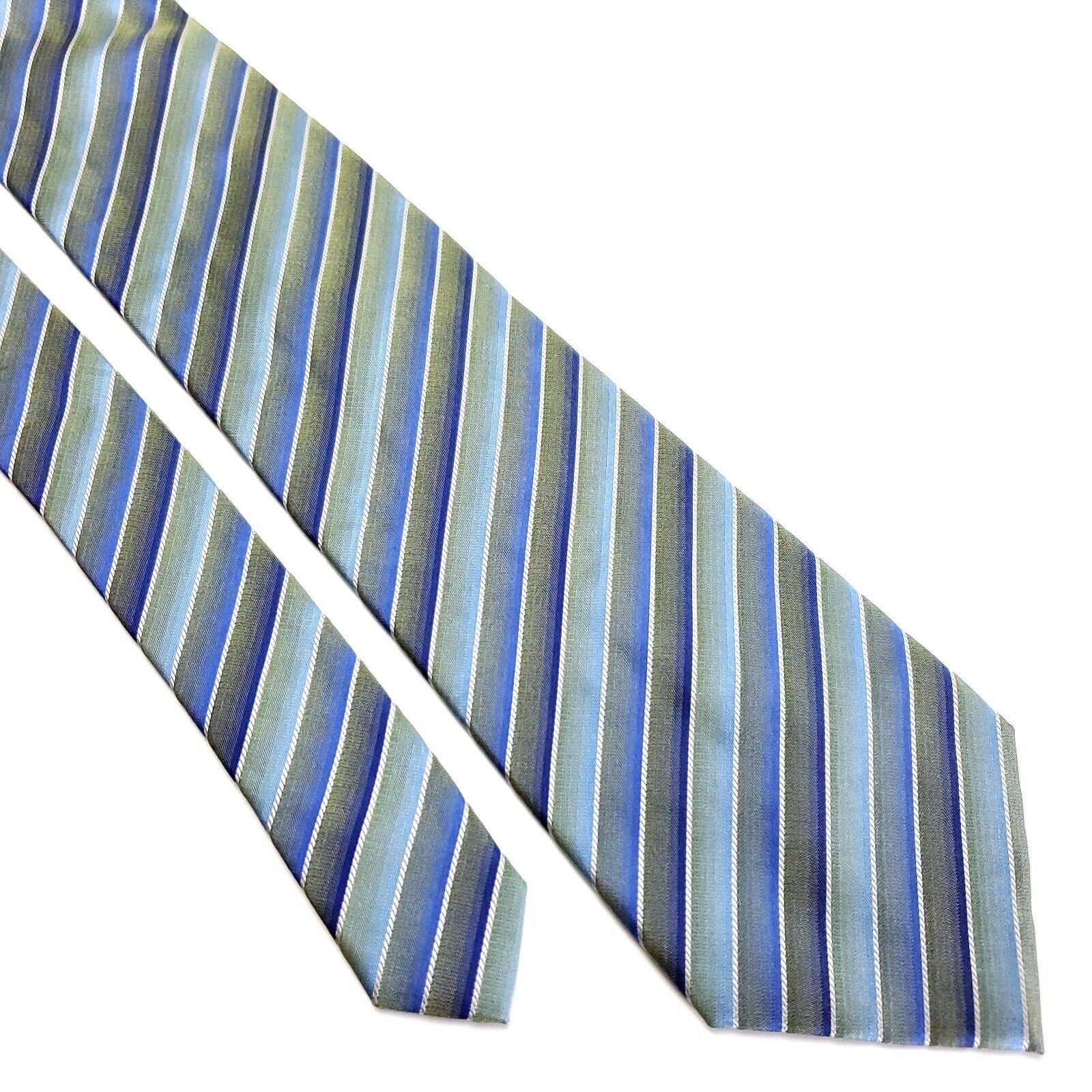 John Ashford John Ashford Silk Tie Green Blue Striped Woven Size ONE SIZE - 1 Thumbnail