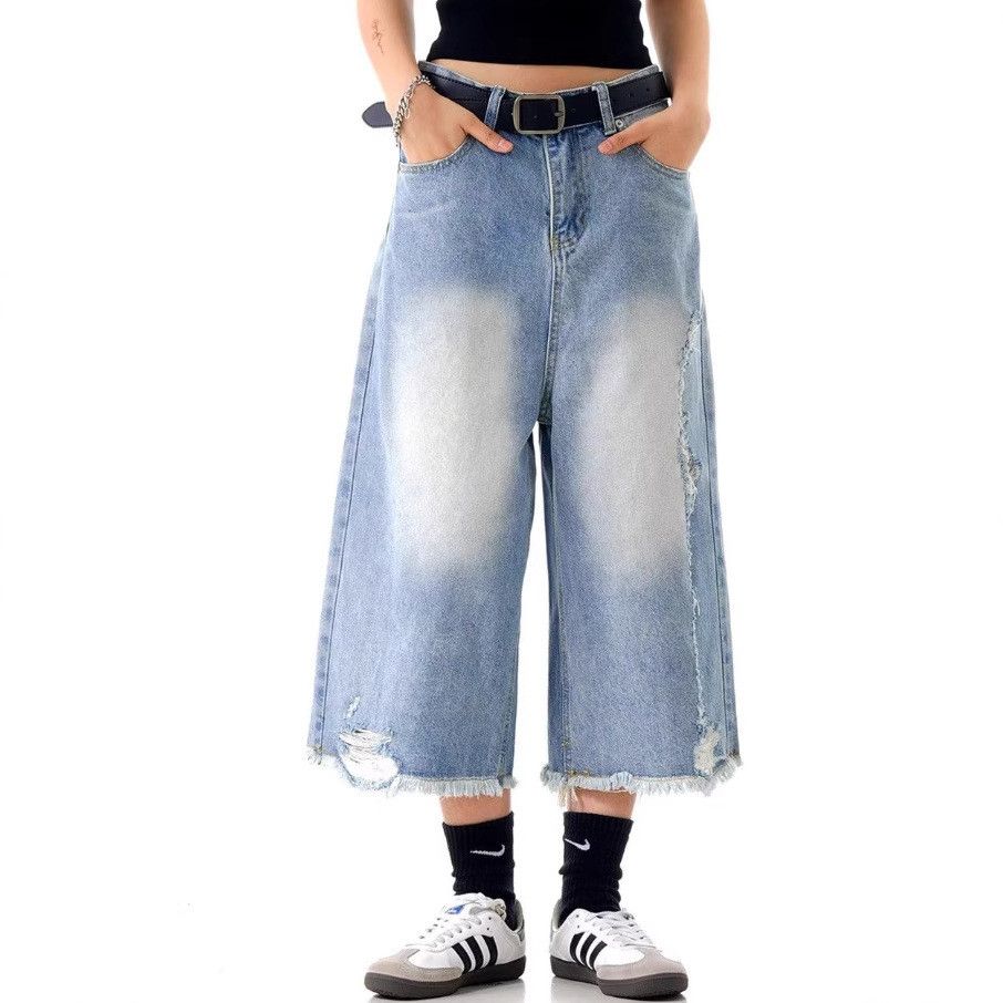 Japanese Brand Retro loose ripped denim shorts Size US 32 / EU 48 - 1 Thumbnail