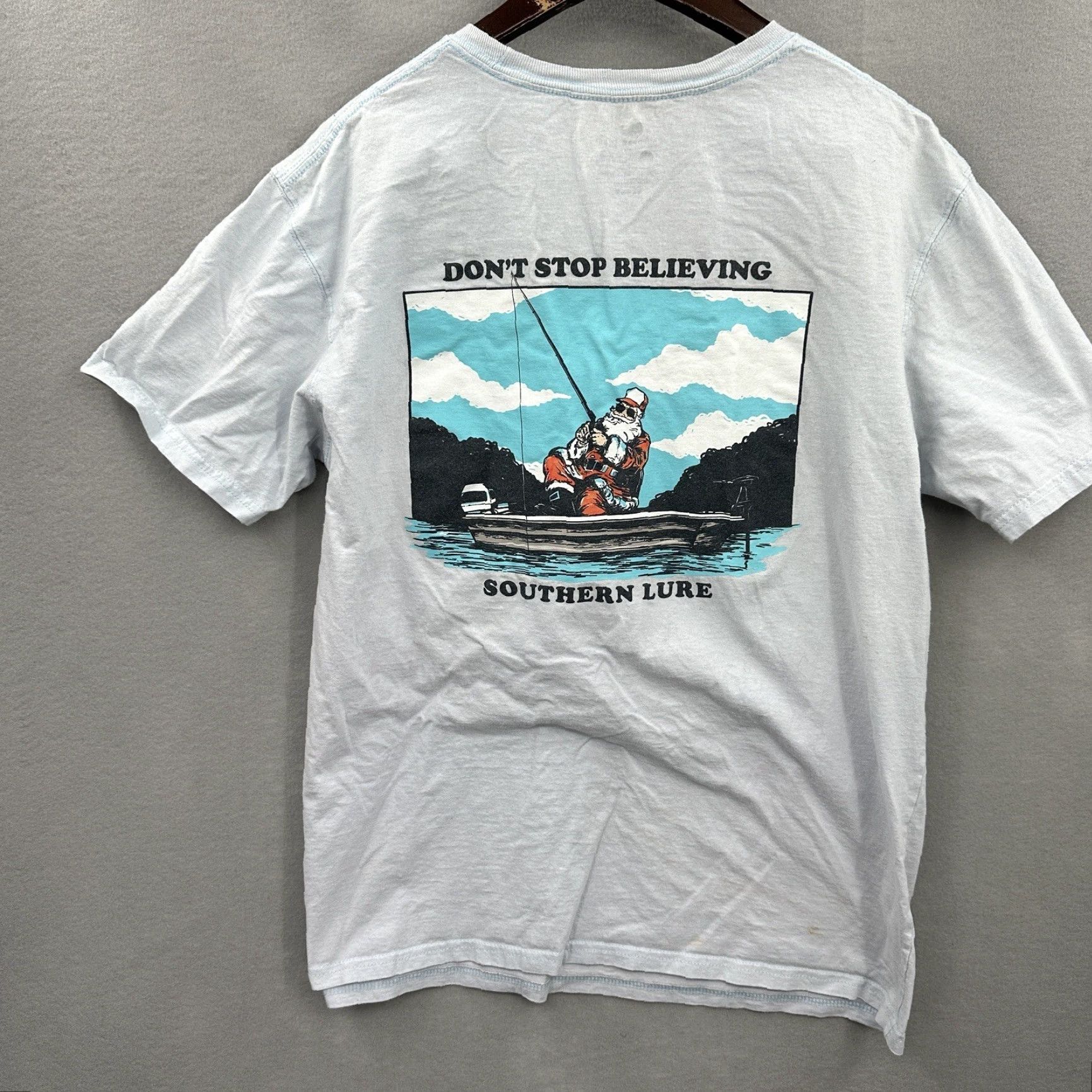 Vintage Southern Lure Mens T-Shirt Small Blue Santa Chillin Christmas Fishing Size US S / EU 44-46 / 1 - 7 Thumbnail