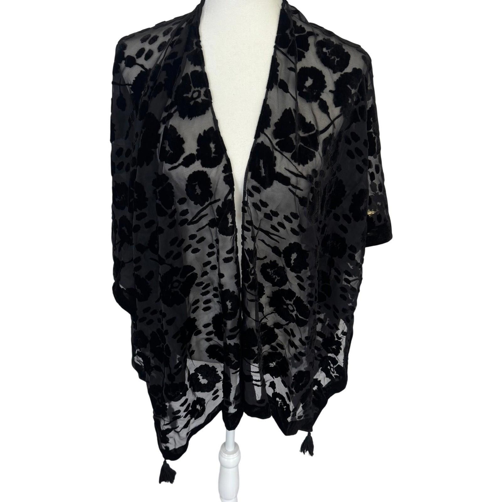Other Rock Flower Paper Black Velvet Burnout Kimono Wrap One Size Size ONE SIZE - 1 Thumbnail