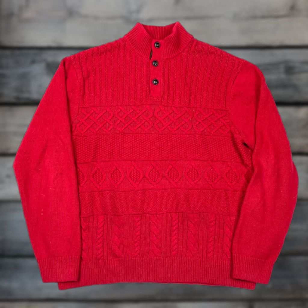 Chaps VTG Chaps Pullover Sweater Heavyweight Cotton Knit Cable-Knit Red Crew Neck Men's XL 90s Vintage Casual Long Sleeve Size US XL / EU 56 / 4 - 1 Thumbnail