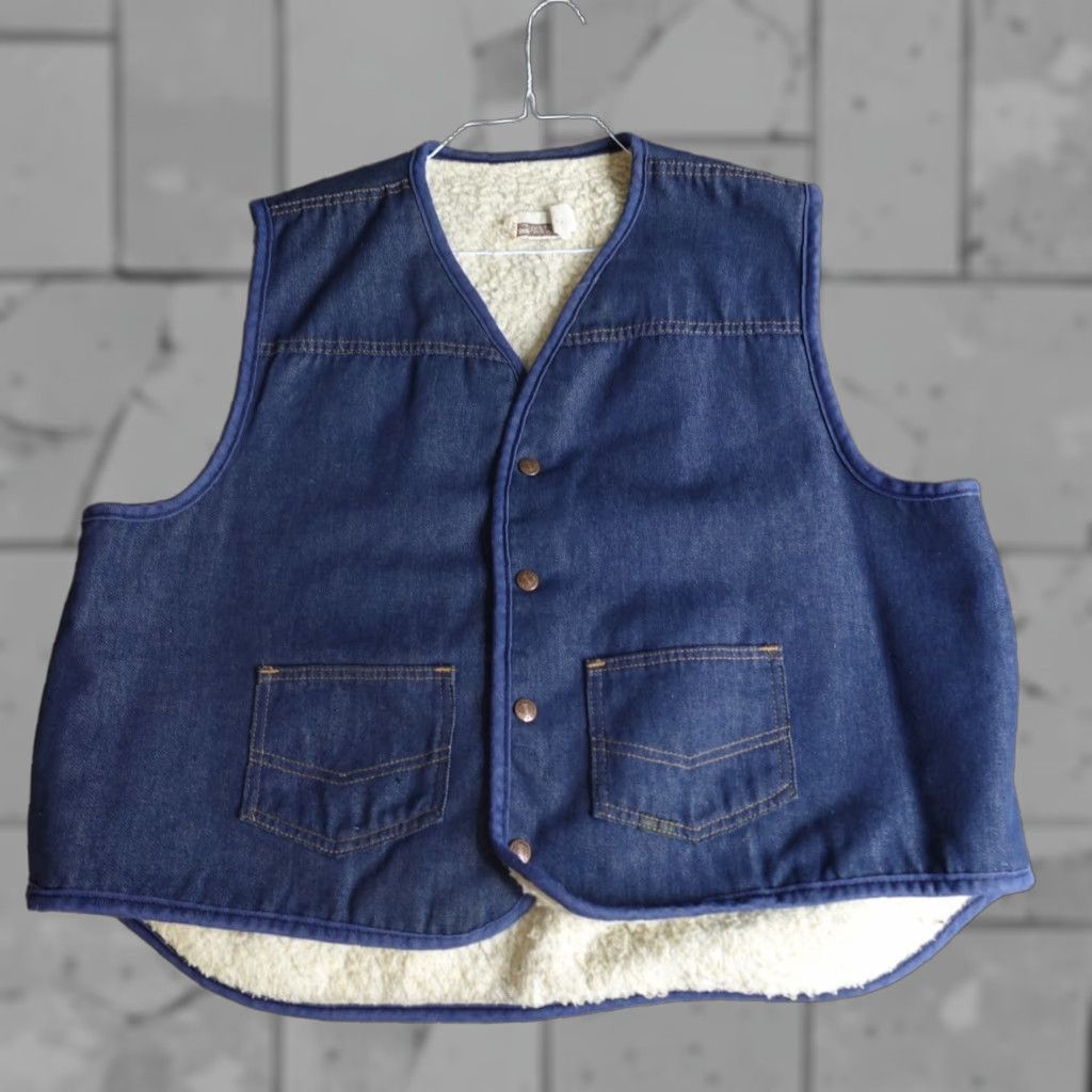 Sears VINTAGE Sears Roebucks Vest 2XL Blue Denim Snap Front Sherpa Lined Denim Vest Mens Western Shirt? Size US XXL / EU 58 / 5 - 1 Thumbnail