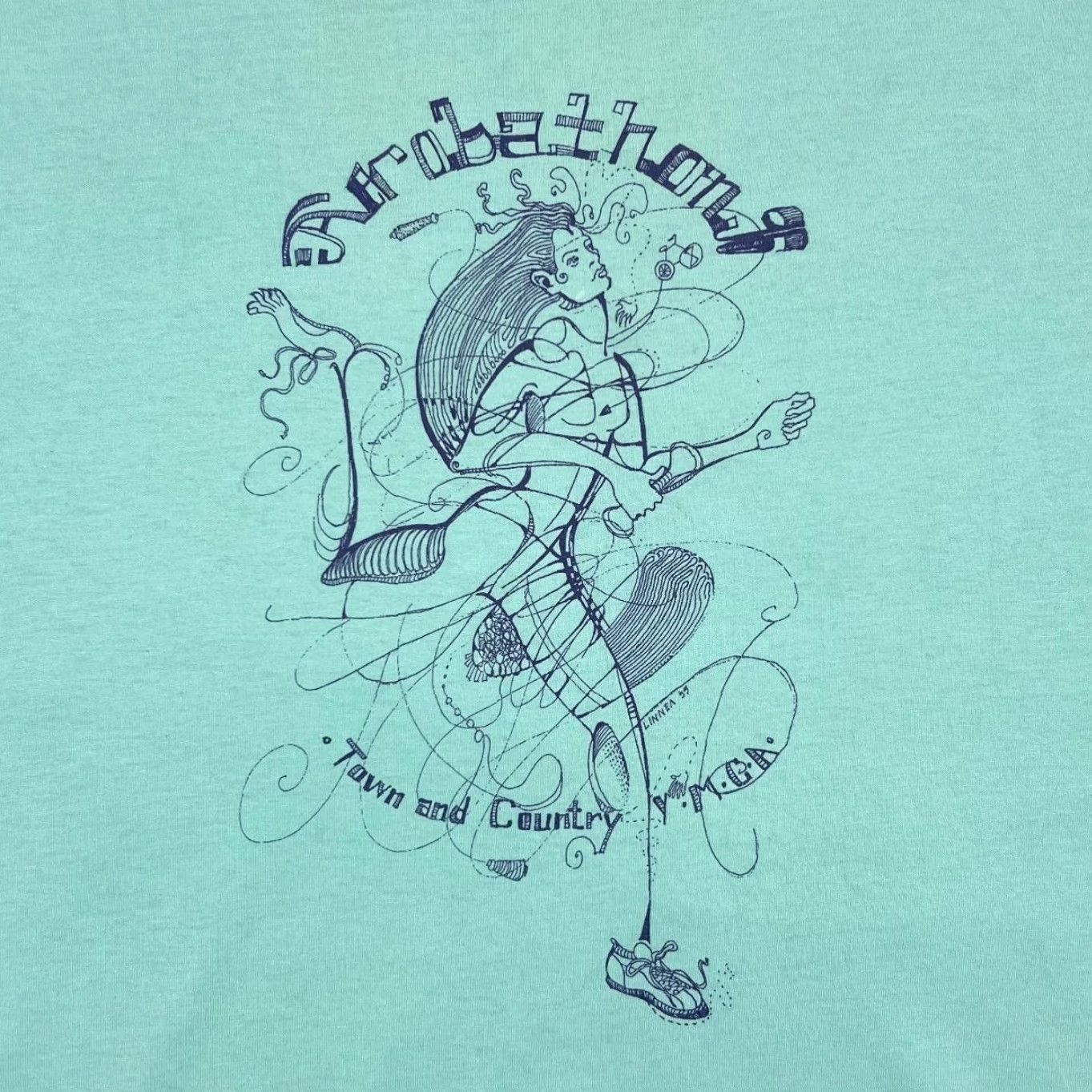 Fruit Of The Loom VINTAGE AEROBATHON (1995) Souvenir Graphic Turquoise Single Stitch T-Shirt XL Mens Turquoise Graphic Front 1995 Size US XL / EU 56 / 4 - 2 Thumbnail