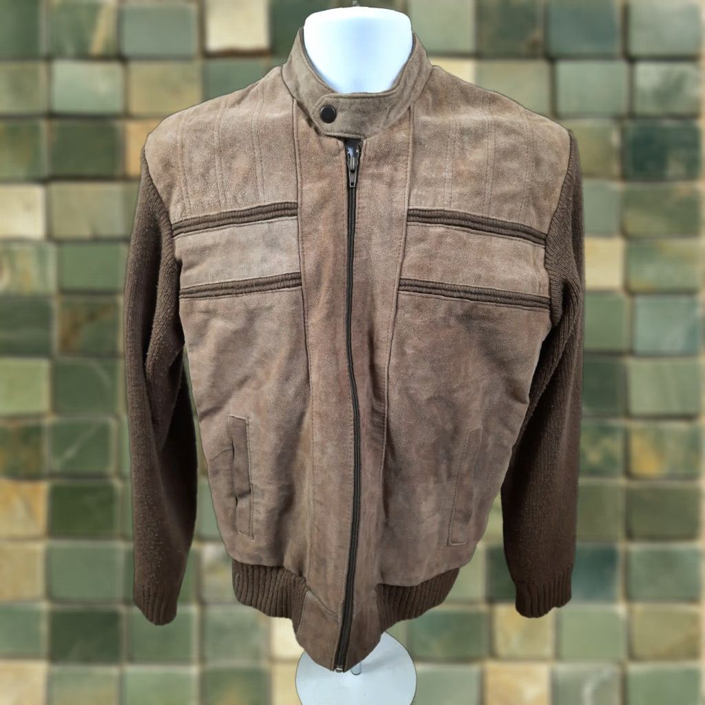 Vintage VINTAGE 70s REPAGE LEATHER Suede JACKET / Sweater Mens Medium Coat Bomber Jacket Brown M Full Zip Mens Size US M / EU 48-50 / 2 - 1 Thumbnail