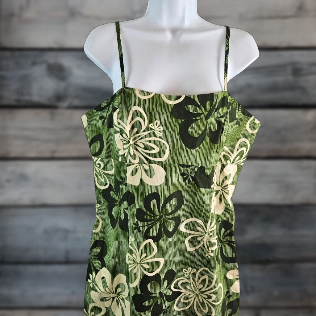 Hilo Hattie VINTAGE Hilo Hattie Dress Womens Sundress Green Floral Cotton L Size Sleeveless Knee Length Adjustables Straps Size L / US 10 / IT 46 - 1 Thumbnail
