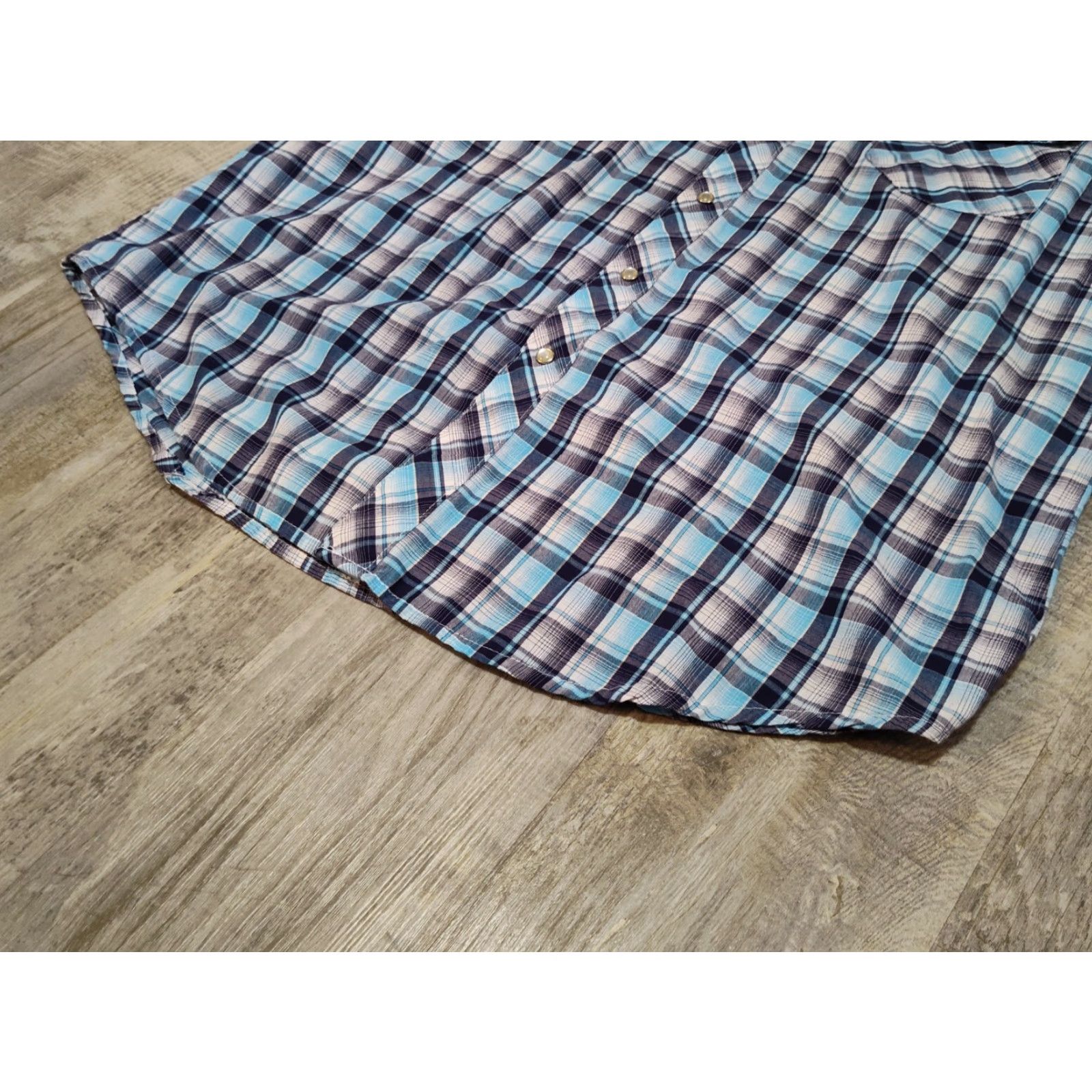 Wrangler WRANGLER Wrancher Blue Plaid Short Sleeve Snap Button Shirt Large Western Mens Size US L / EU 52-54 / 3 - 3 Thumbnail