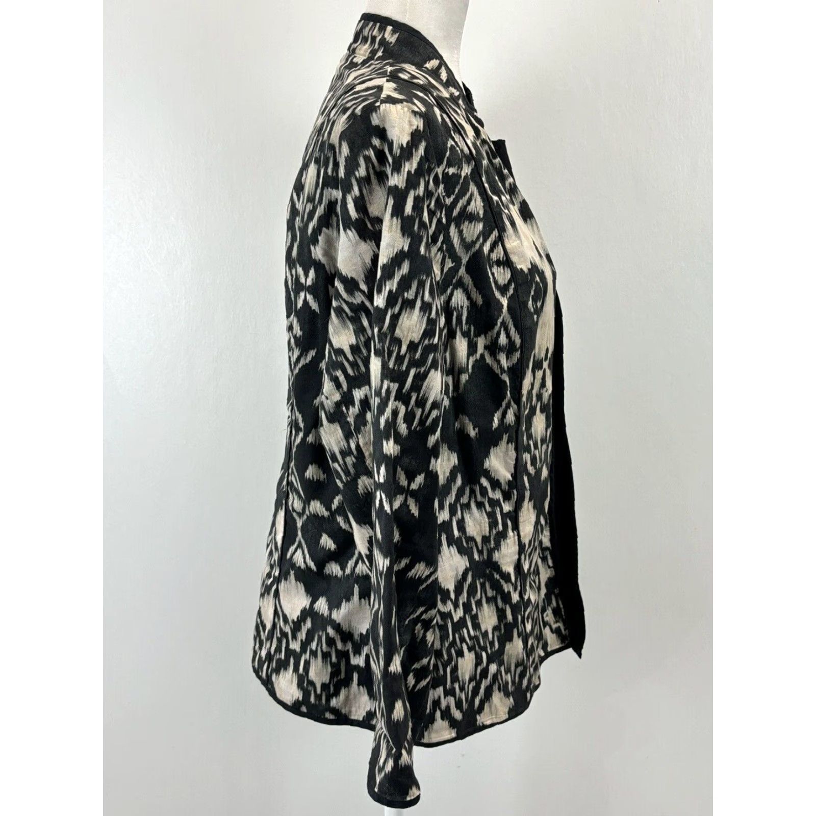 Vintage Chicos Ikat Janelle Lightweight Open Front Jacket Women's Large Black Ecru Size XS / US 0-2 / IT 36-38 - 4 Thumbnail