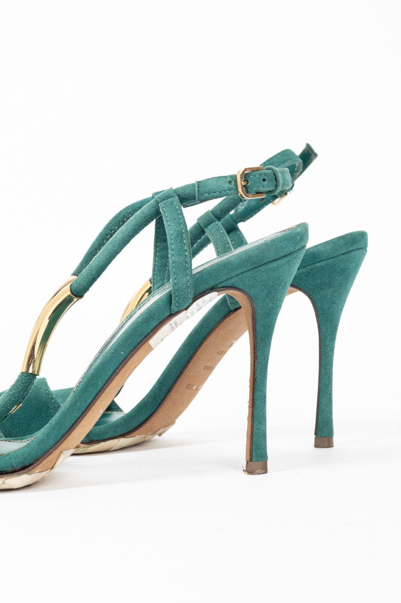 Sergio Rossi Sergio Rossi Twist Radiant Green Goat Suede Sandals Size US 4.5 / IT 34.5 - 7 Thumbnail