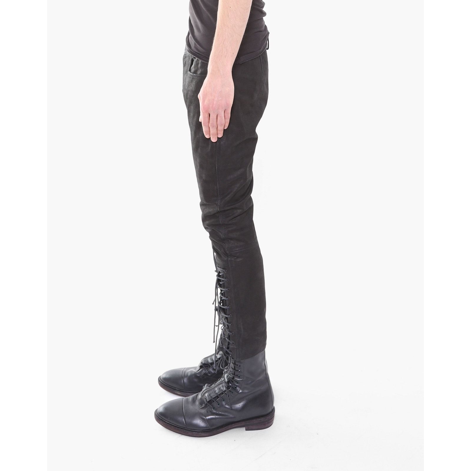 Haider Ackermann FW16 Cropped Laced Detail Trousers in Matte Black Leather Size US 30 / EU 46 - 4 Thumbnail