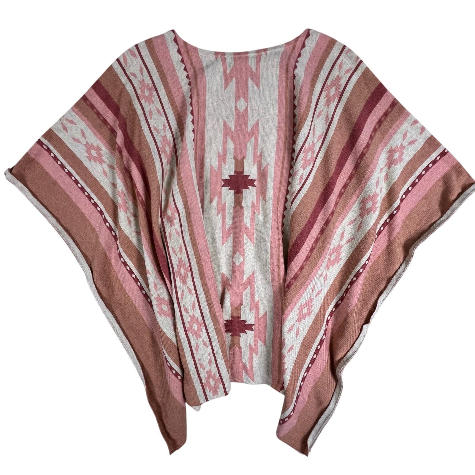 Coldwater Creek Boho Pink Aztec Cotton Knit Poncho OS | Cozy Coldwater Creek Size S / US 4 / IT 40 - 4 Thumbnail
