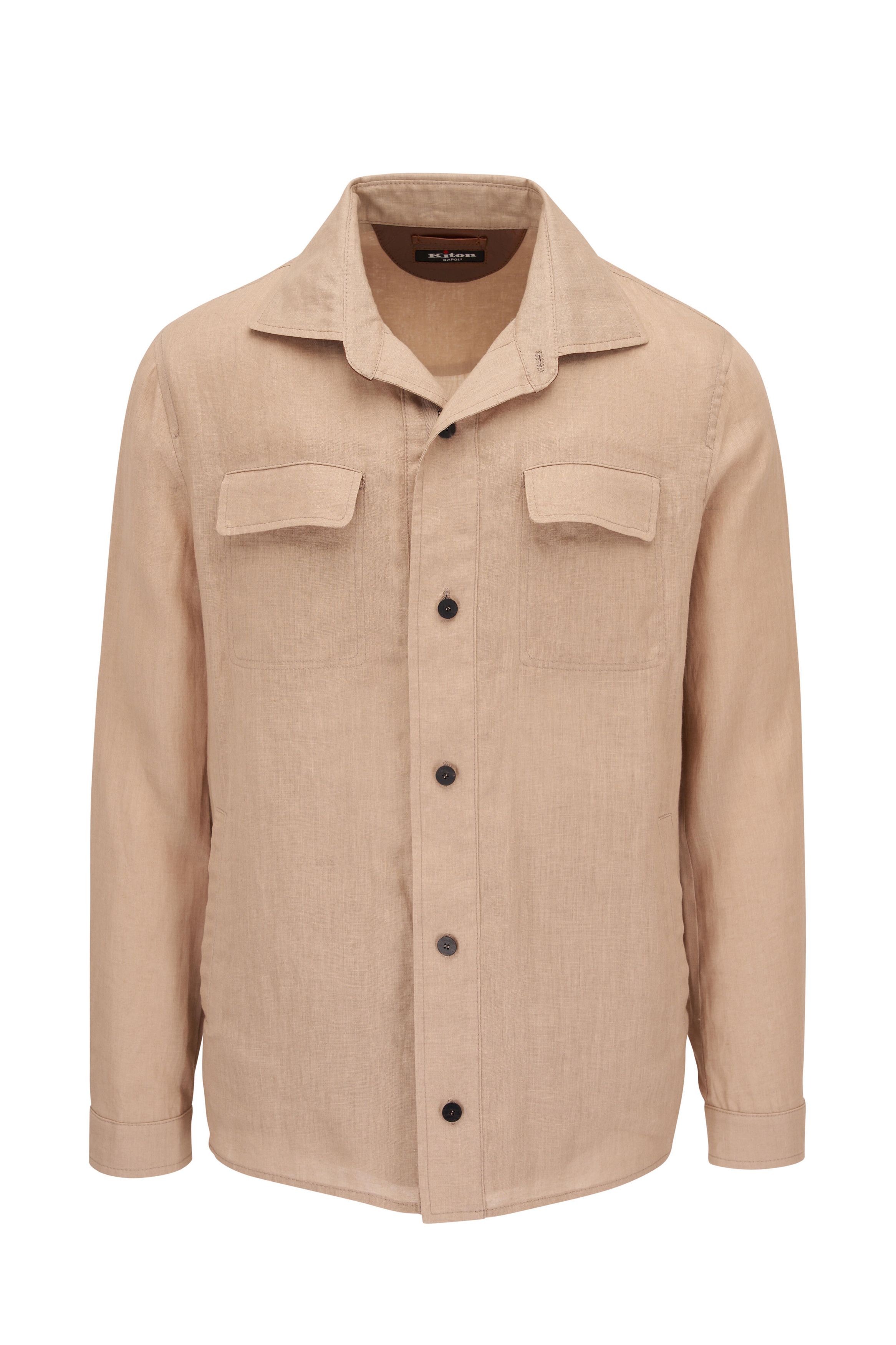 Kiton o1mtch0225 Linen Overshirt in Tan Size US L / EU 52-54 / 3 - 1 Thumbnail