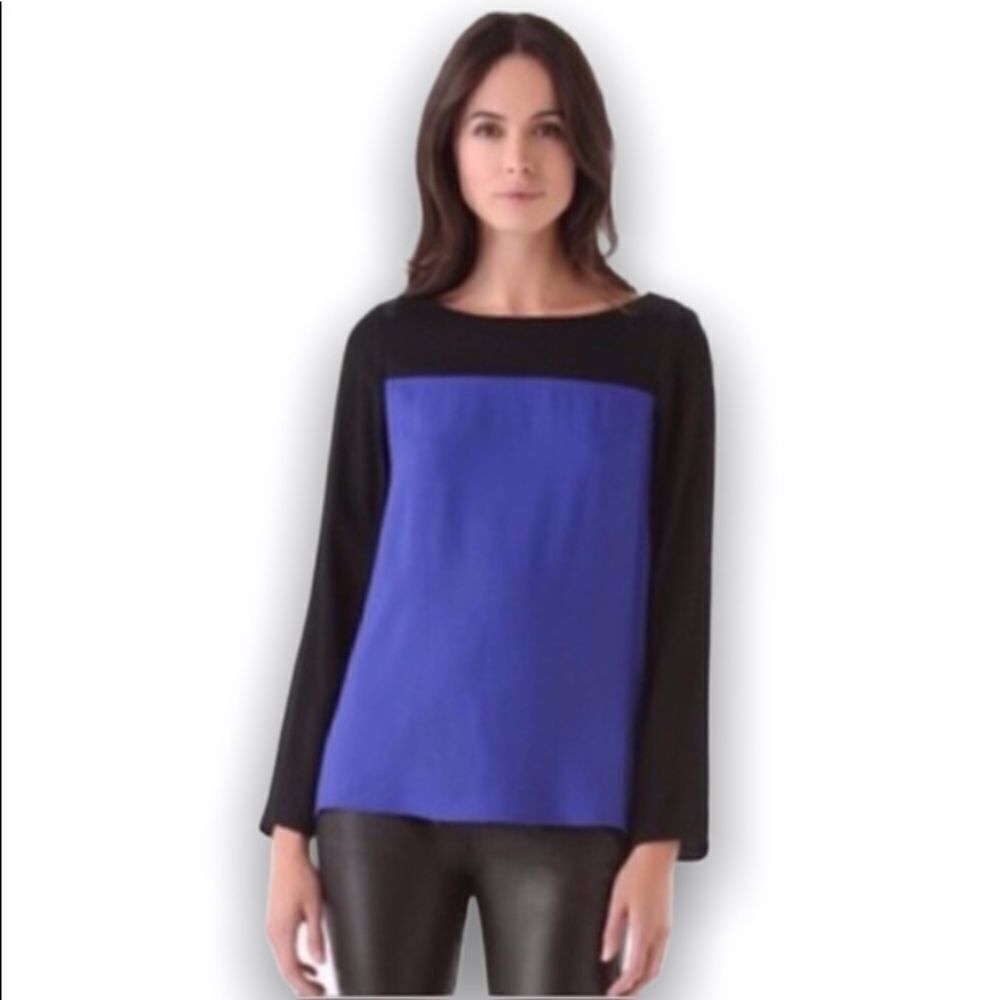 Joie Joie Aliso Colorblock Blue & Black Long Sleeve Crepe Top Siz Size XS / US 0-2 / IT 36-38 - 2 Thumbnail
