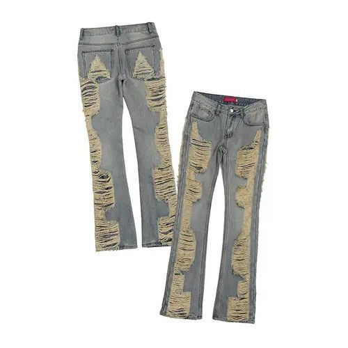 Jean Tomoko x Kazue Ripped frayed hole blue washed baggy jeans Size US 33 - 5 Thumbnail