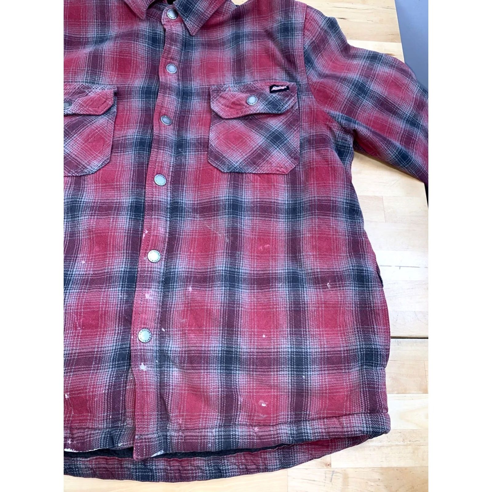 Dickies VINTAGE Dickies Jacket Men L Red Plaid Sherpa Lined Flannel Workwear Distress 13045 Size US L / EU 52-54 / 3 - 6 Thumbnail