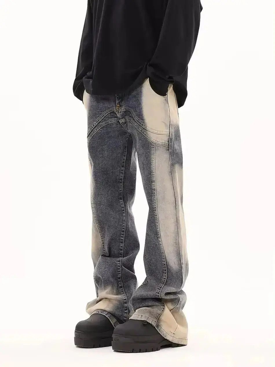 Japanese Brand Design Streetwear Washed Tie Dye Flared Jeans Pants Size US 34 / EU 50 - 3 Thumbnail