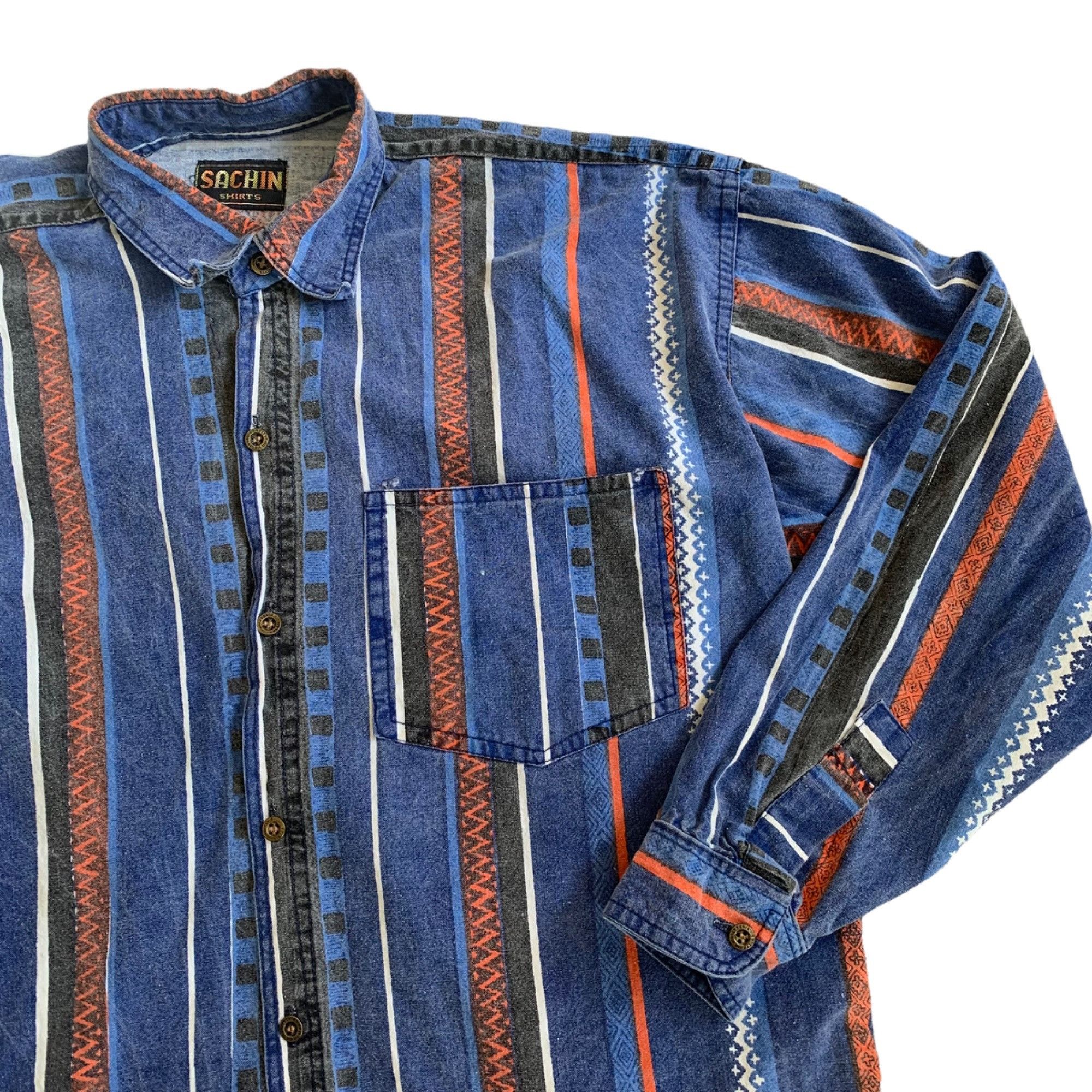 Vintage Vintage Sachin Novelty Striped Western Denim Shirt L Size US L / EU 52-54 / 3 - 2 Thumbnail
