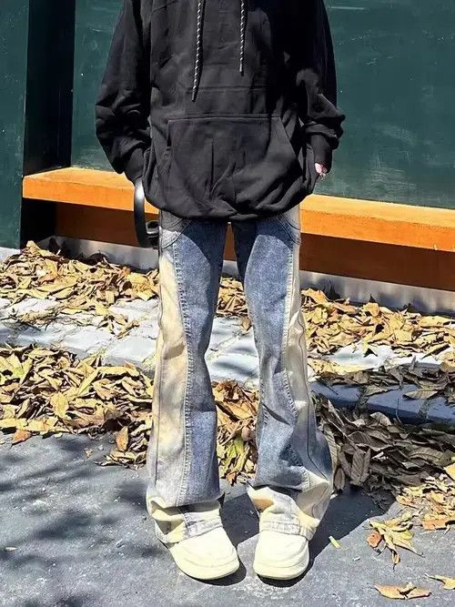 Japanese Brand Street Hip Hop Spliced Trash Micro Flare Jeans Size US 32 / EU 48 - 2 Thumbnail