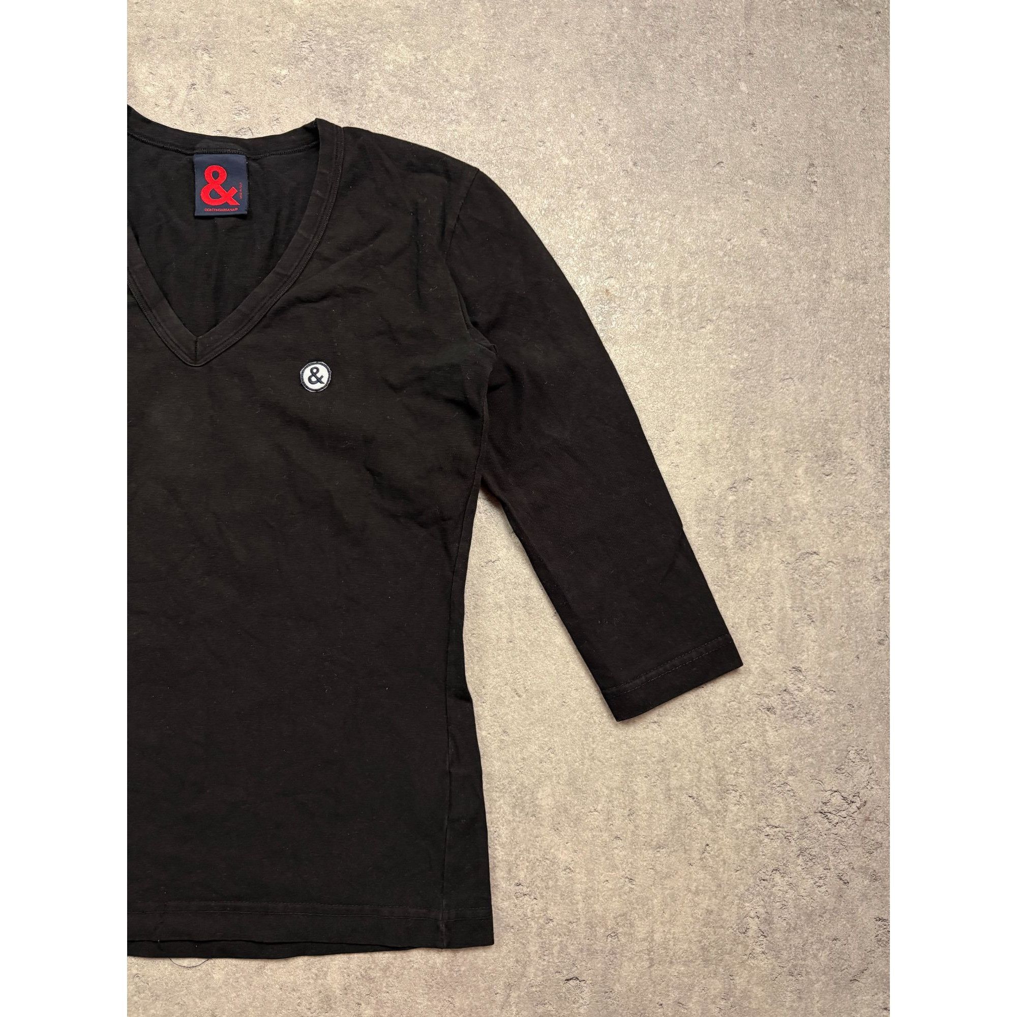 Dolce & Gabbana Dolce & Gabbana Black V-Neck 3/4 Sleeve T-Shirt With Minimal Size M / US 6-8 / IT 42-44 - 15 Thumbnail