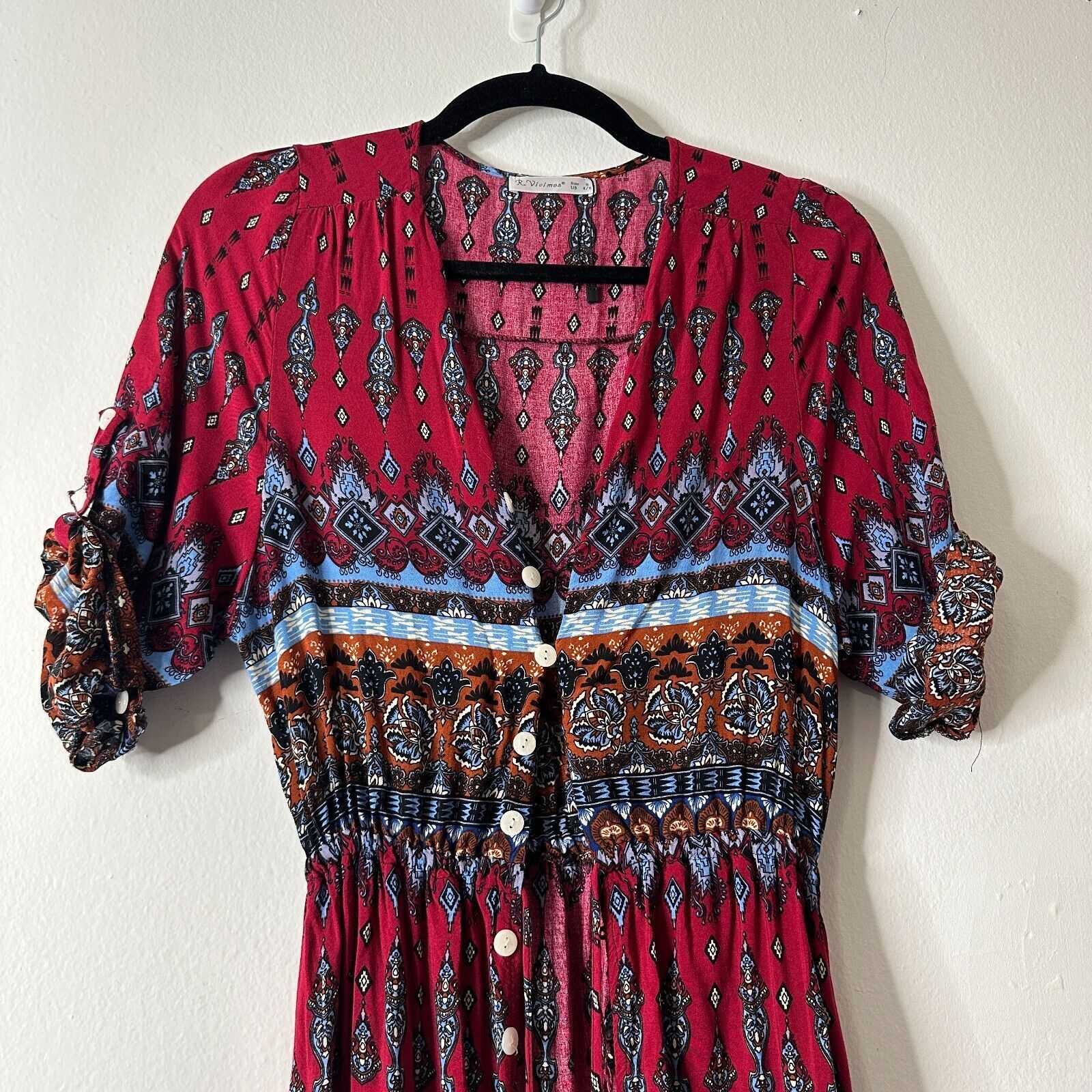 Other R. Vivimos VNeck Button Front Paisley Dress Red Blue Multi S Size S / US 4 / IT 40 - 4 Thumbnail
