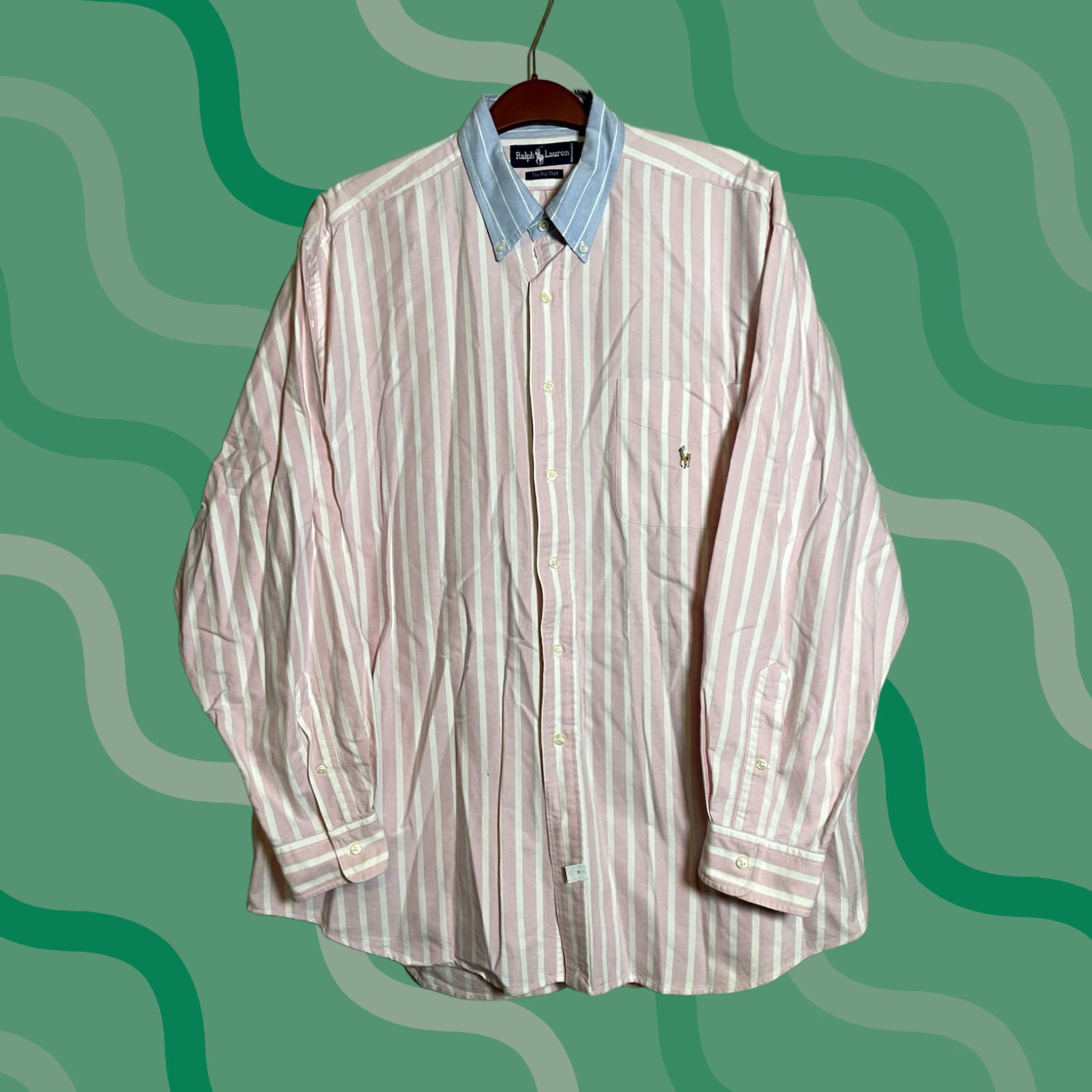 Polo Ralph Lauren VINTAGE Polo Ralph Lauren Shirt Big & Tall XL Mens Striped Pink Blue Cotton Button-Up Collared Long Sleeve 90s Retro Classic Preppy Size US XL / EU 56 / 4 - 1 Thumbnail