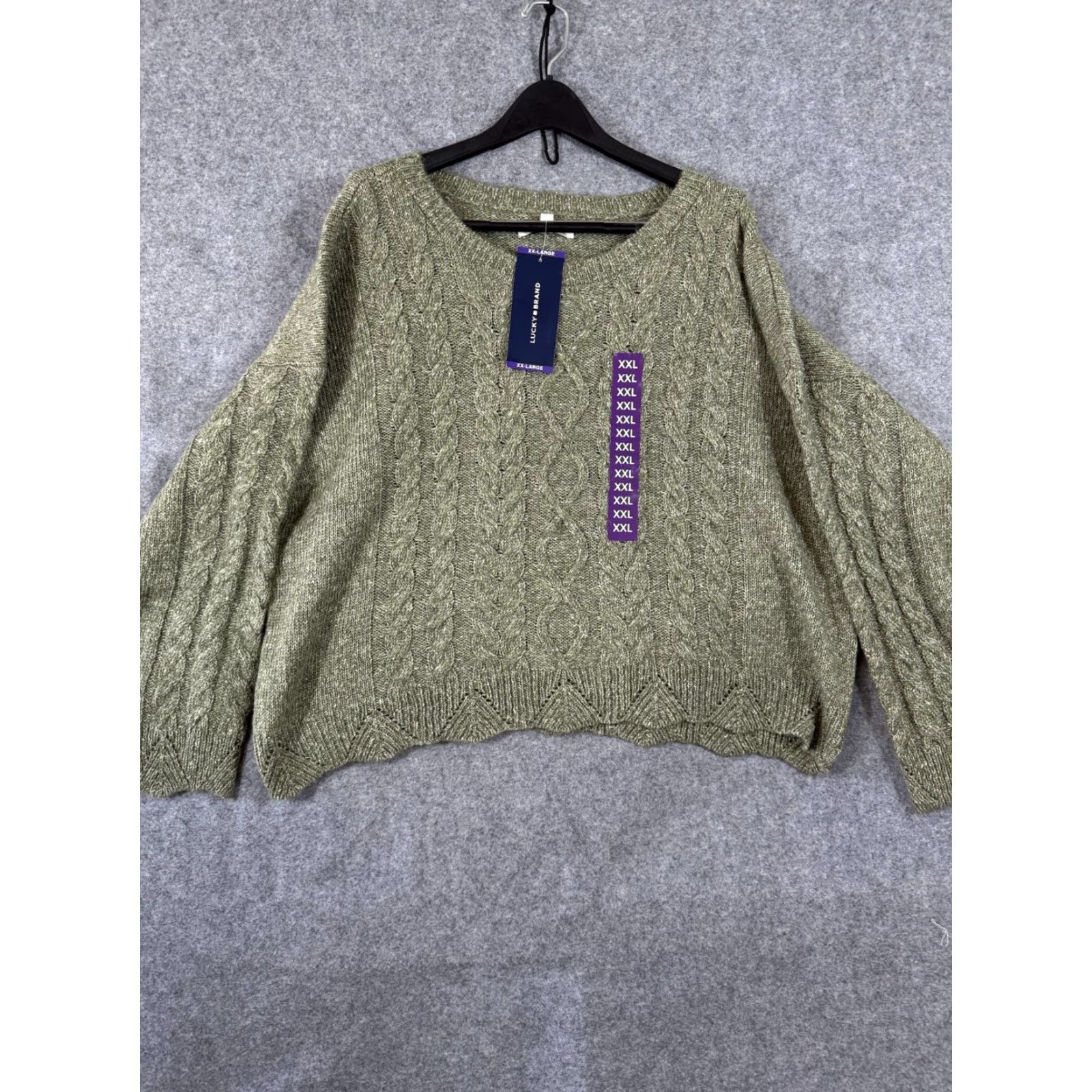 Lucky Brand Lucky Brand Sweater Womens 2XL Olive Green Cable Knit Scalloped Hem Comfort NWT Size XXL / US 16-18 / IT 52-54 - 3 Thumbnail
