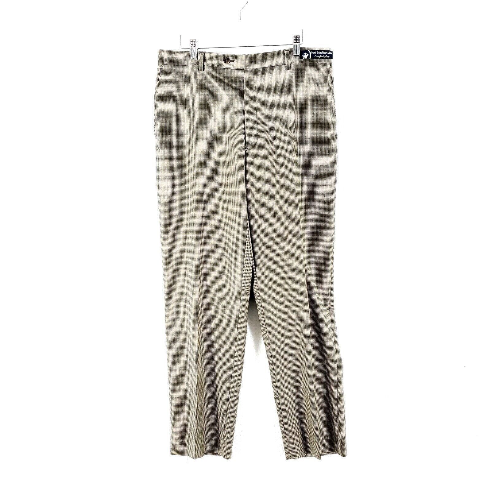 Hart Schaffner Marx Hart Schaffner Marx Comfort Plus Worsted Wool Tan Houndstoot Size 34R - 1 Thumbnail