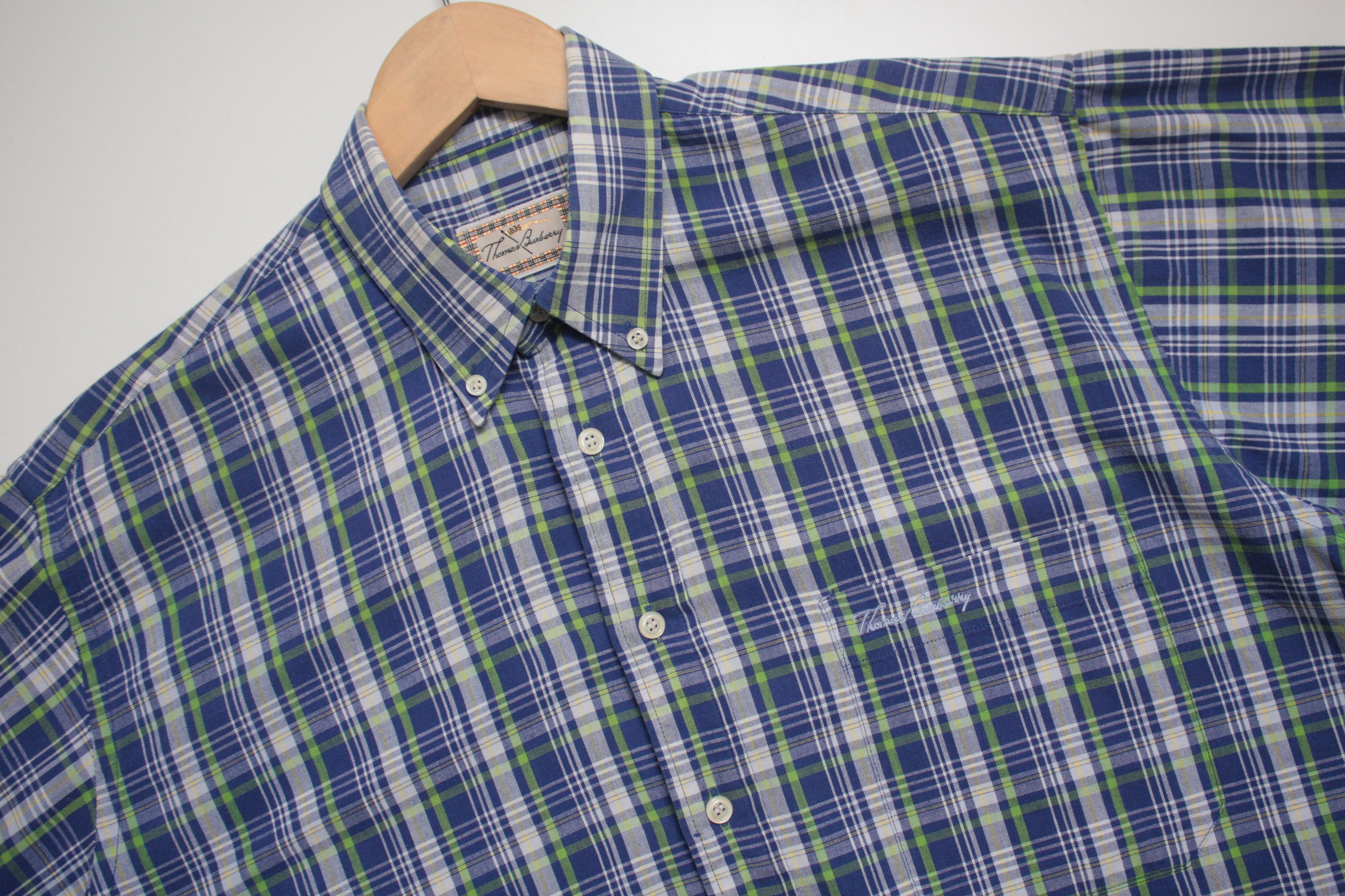 Burberry Thomas Burberry Blue Checkered Shirt Men's Size US M / EU 48-50 / 2 - 1 Thumbnail