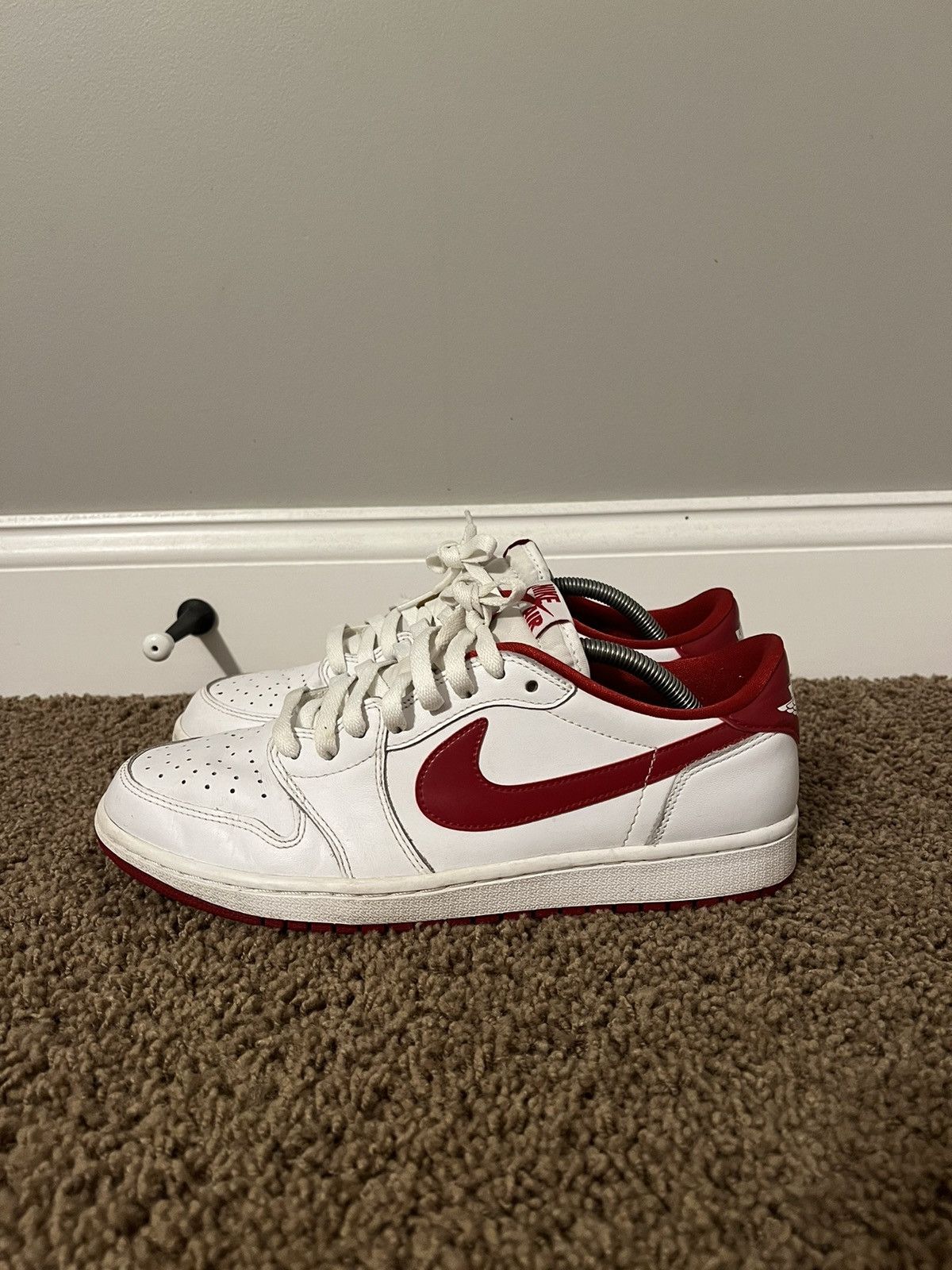 image of Jordan Nike Jordan 1 Low OG Varsity Red Big Swoosh 2015 Shoes in White, Men's (Size 10)