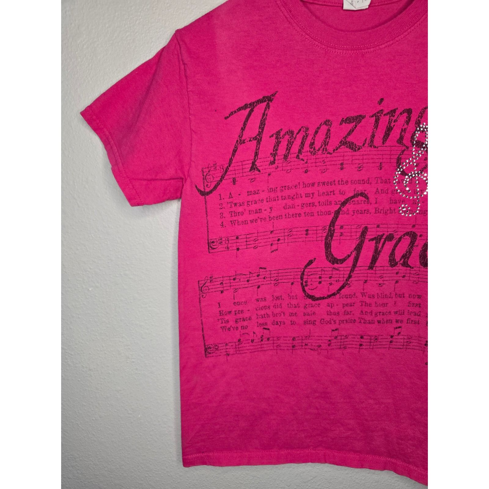 Gildan Amazing Grace Shirt Christian Gospel Rhinestone Pink S Tee Size S / US 4 / IT 40 - 4 Thumbnail