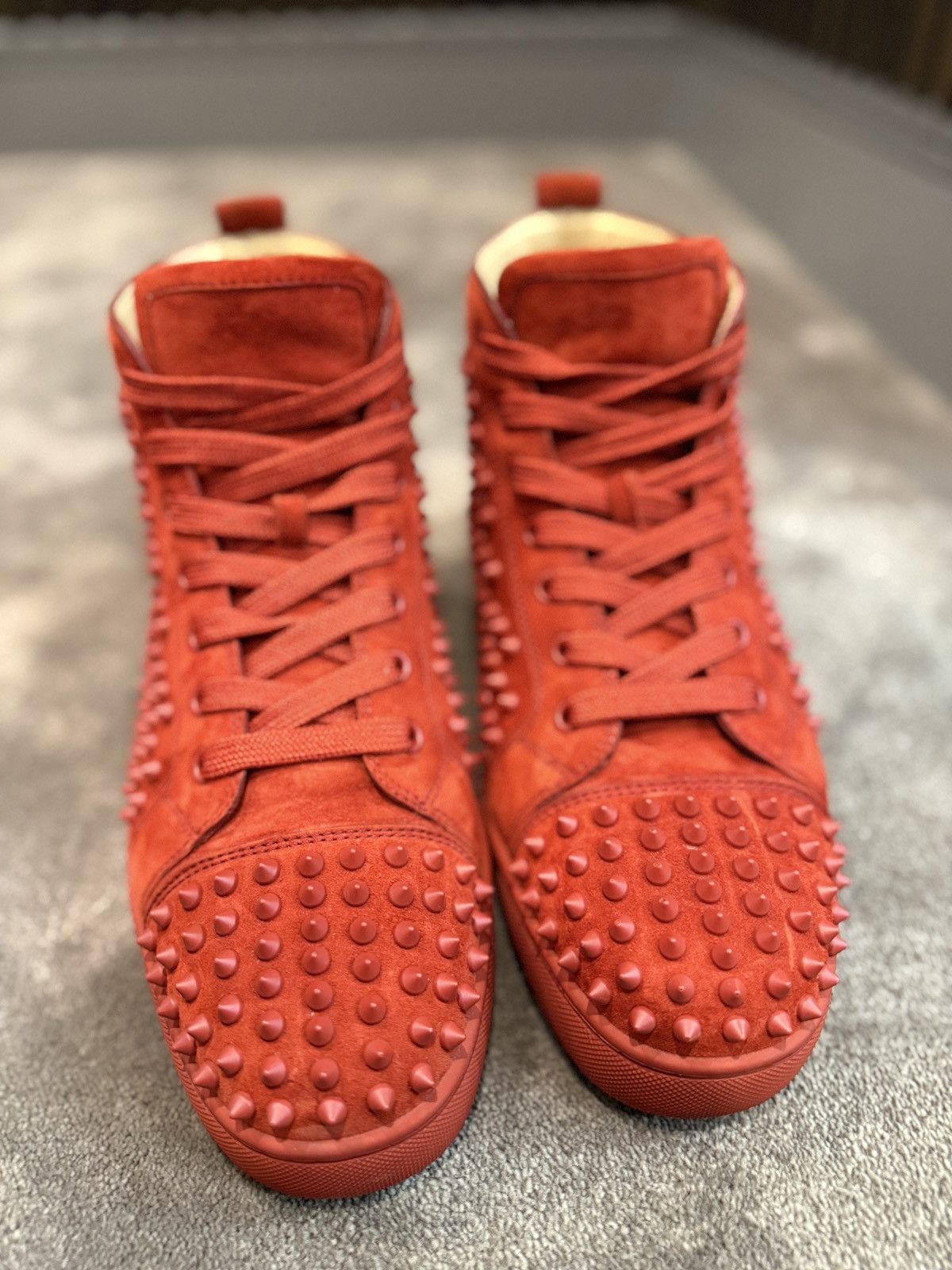Christian Louboutin Christian Louboutin Red Suede Louis Spikes High Top Sneakers Size US 11 / EU 44 - 3 Thumbnail