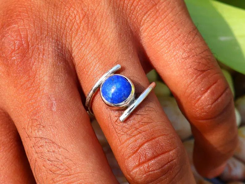 Handmade Lapis Lazuli Ring, Handmade Jewelry, Sterling Silver Ring Size ONE SIZE - 7 Thumbnail