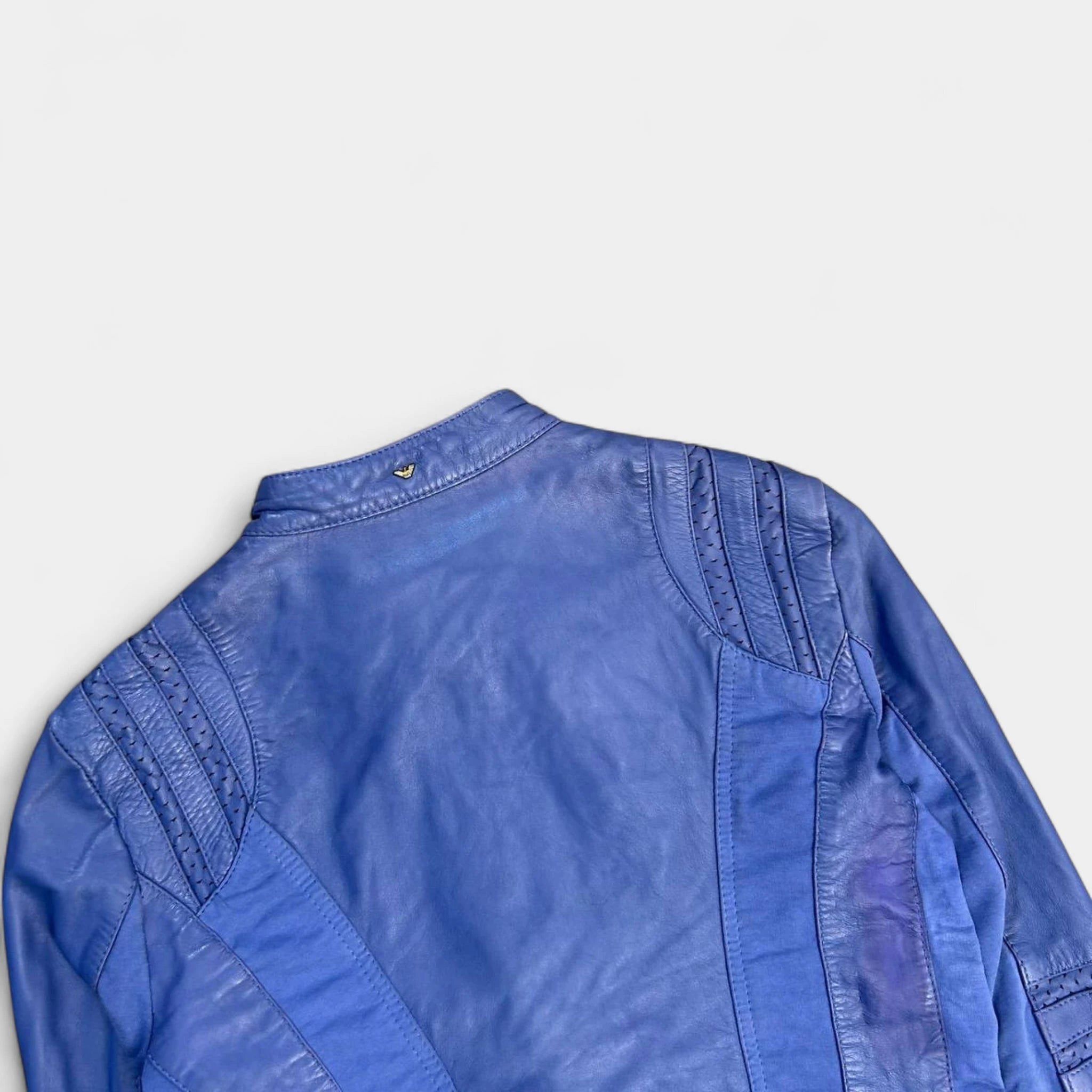 Armani Armani Jeans Leather Blue Biker Jacket Size US XS / EU 42 / 0 - 8 Thumbnail