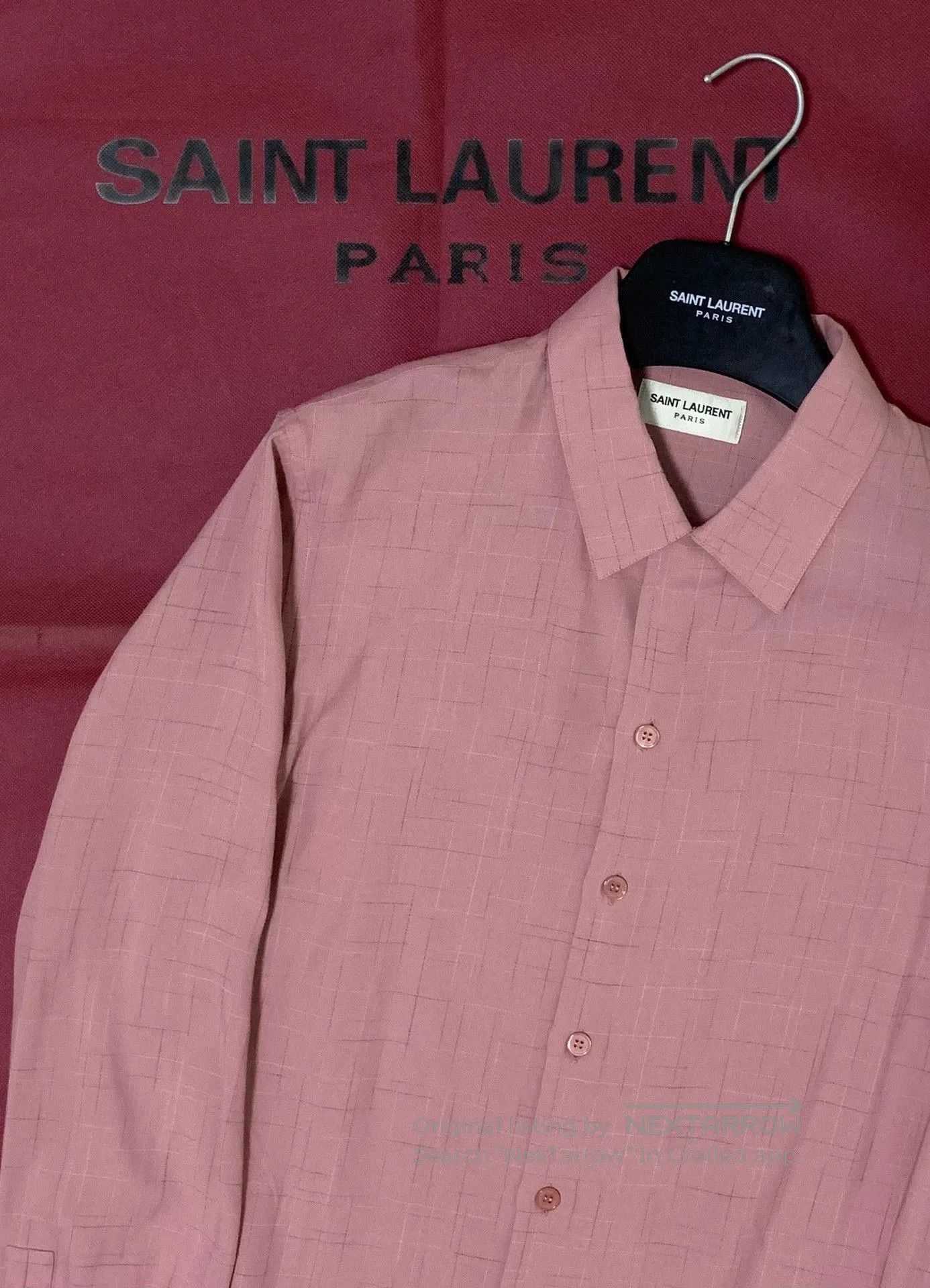 Saint Laurent Paris Pink Grid Pattern Long Sleeve Button-Up Shirt. Size US M / EU 48-50 / 2 - 6 Thumbnail