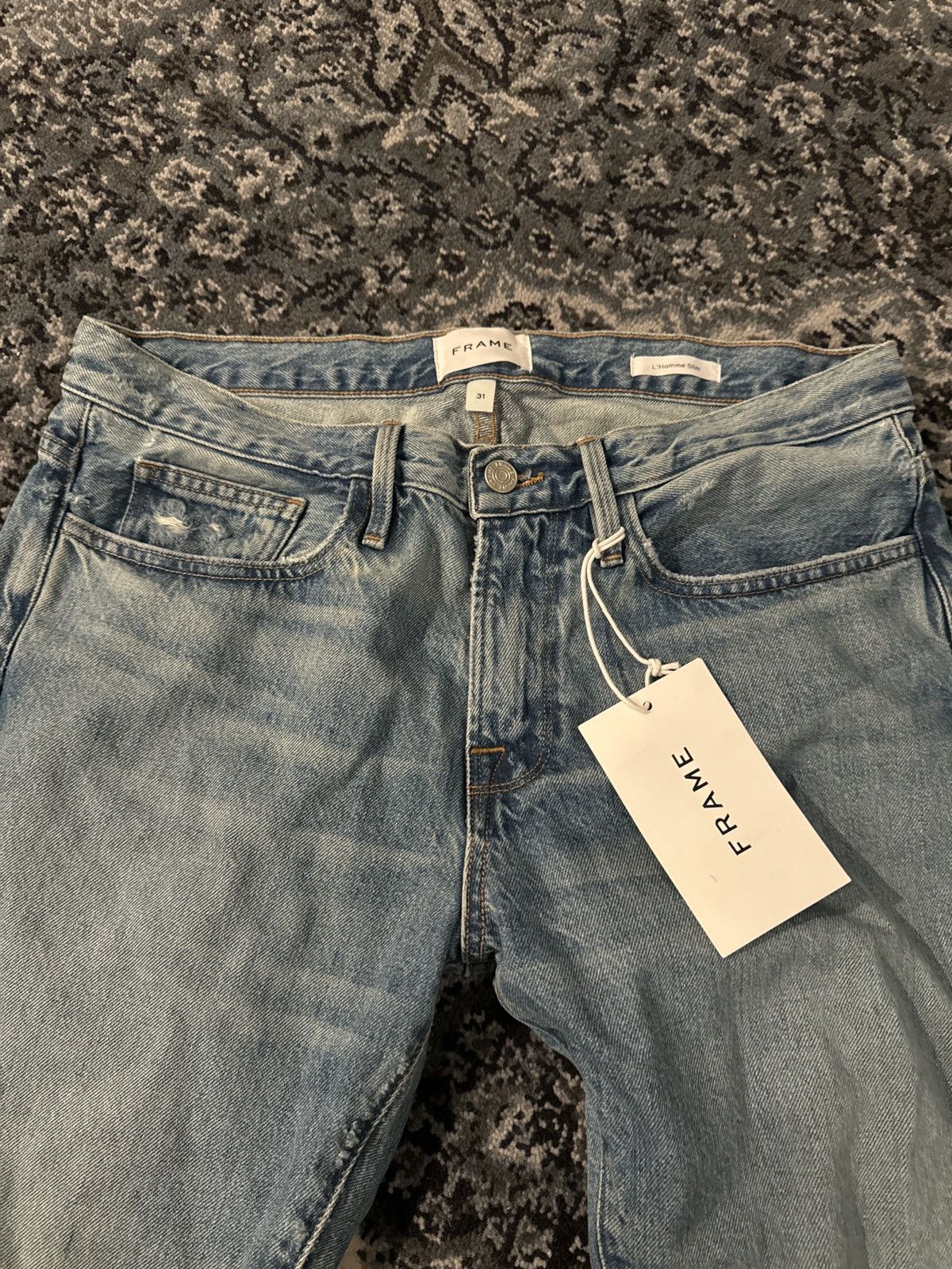 Frame 🔥🔥FRAME MENS 31 L’HOMME SLIM INDIGO TRAIL RIPS JEAN DENIM Size US 31 - 3 Thumbnail
