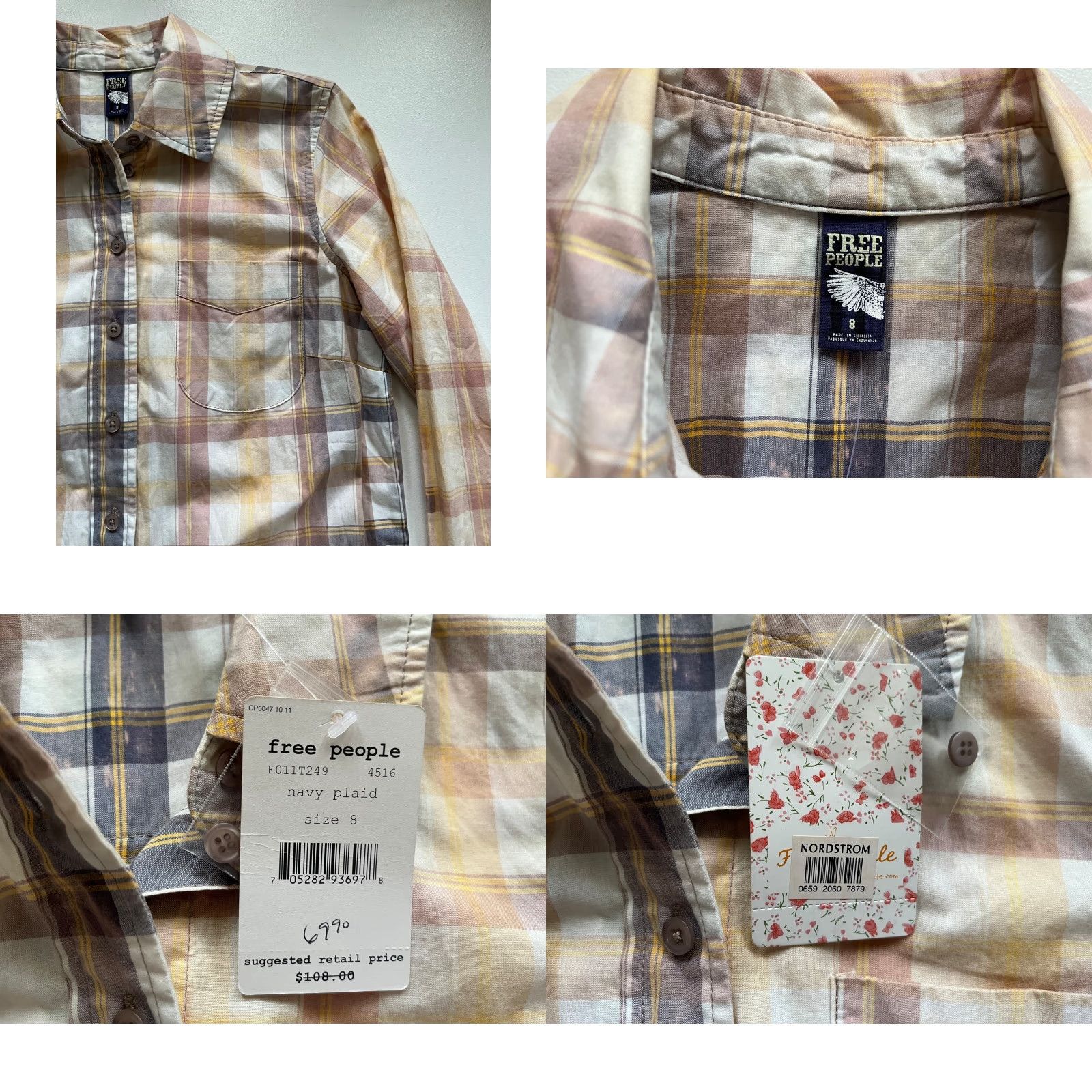 Free People NWT Free People Tunic Top Navy Plaid Size 8 Womens Button-Up Shirt 100% Cotton Long Sleeve Size M / US 6-8 / IT 42-44 - 8 Thumbnail