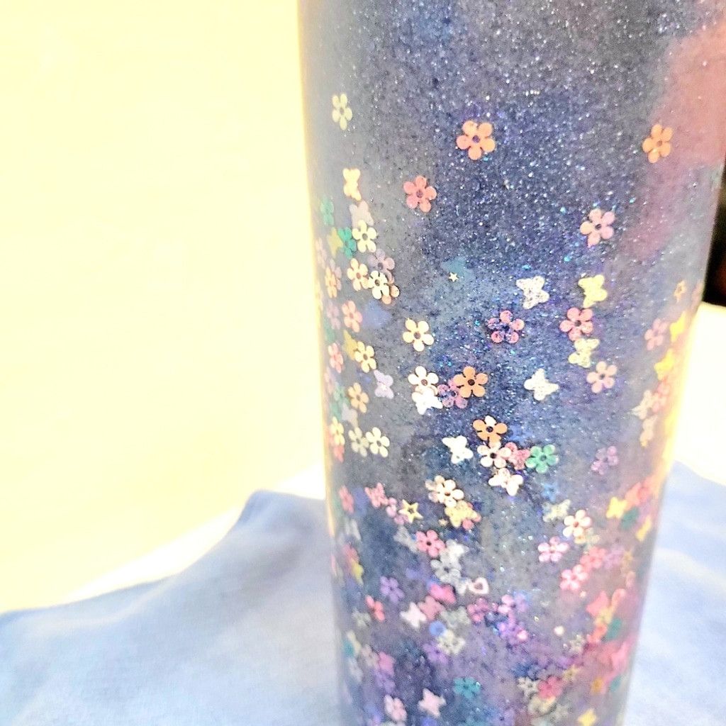 Handmade Hand Crafted Purple Glitter 30 Oz Tumbler Butterfly Floral Size ONE SIZE - 3 Thumbnail