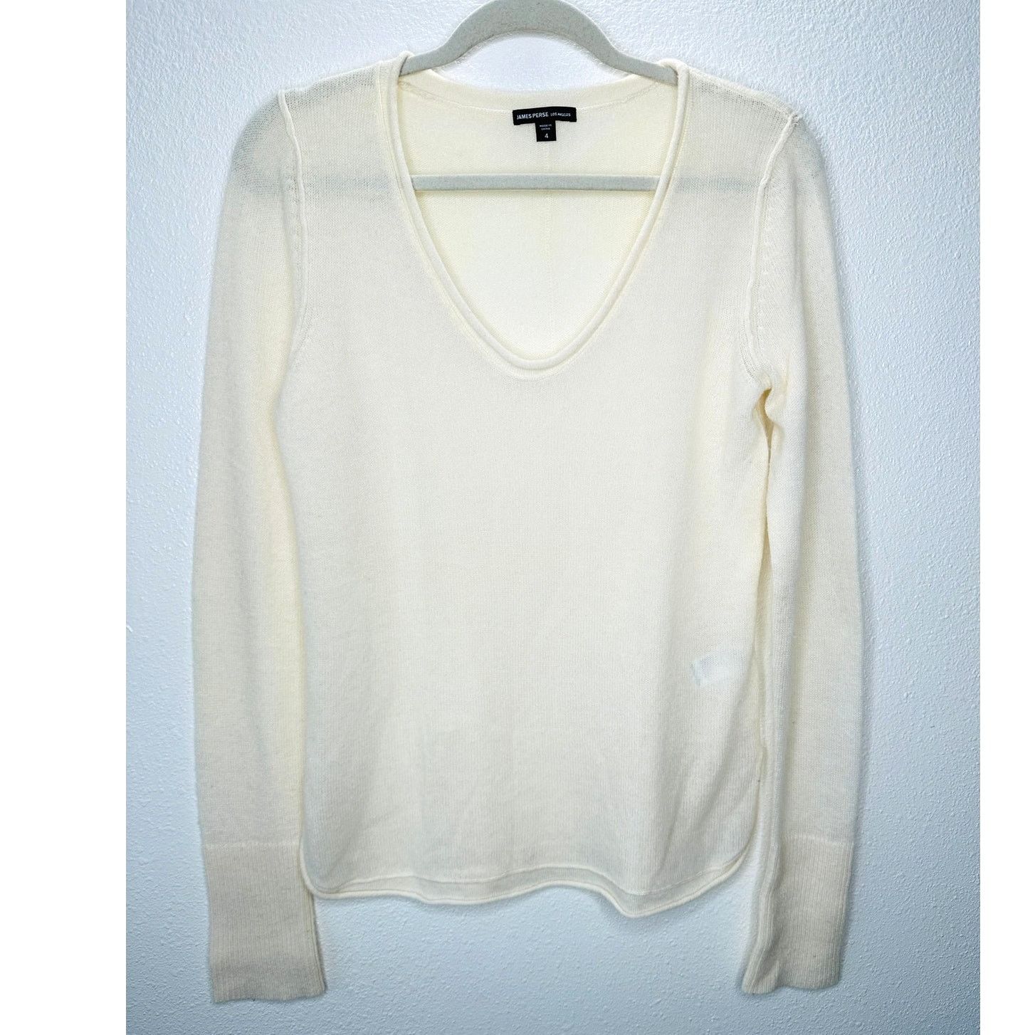 James Perse James Perse Cream Long Sleeve V Neck Cashmere Sweater 4 / XL Size XL / US 12-14 / IT 48-50 - 3 Thumbnail
