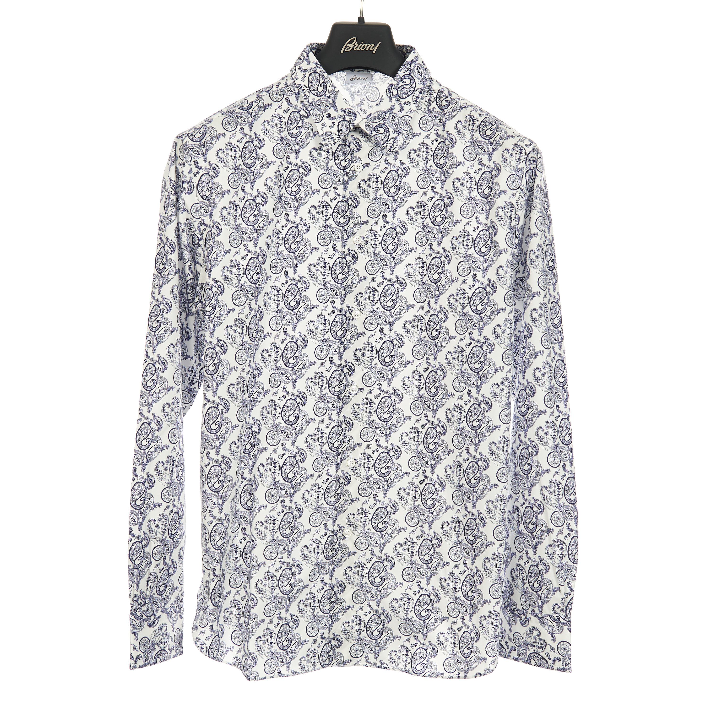 Brioni White Cotton Long Sleeve Shirt With Paisley Print Size US XL / EU 56 / 4 - 1 Thumbnail