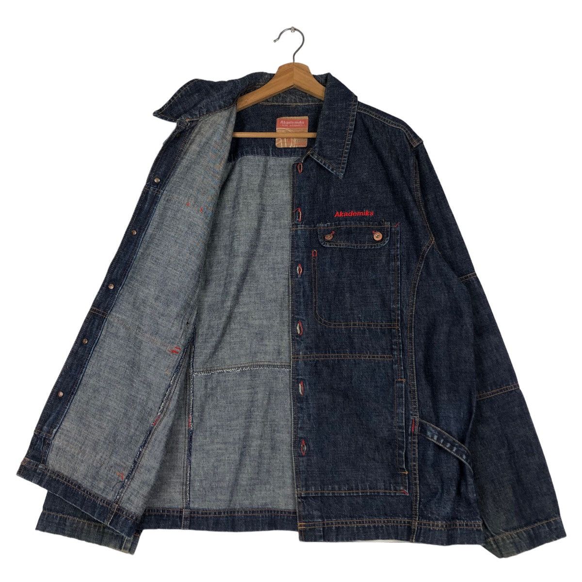 Japanese Brand 🔥Vintage Denim Biker Jacket Akedemiks Gene Research Japan Size US XL / EU 56 / 4 - 11 Thumbnail