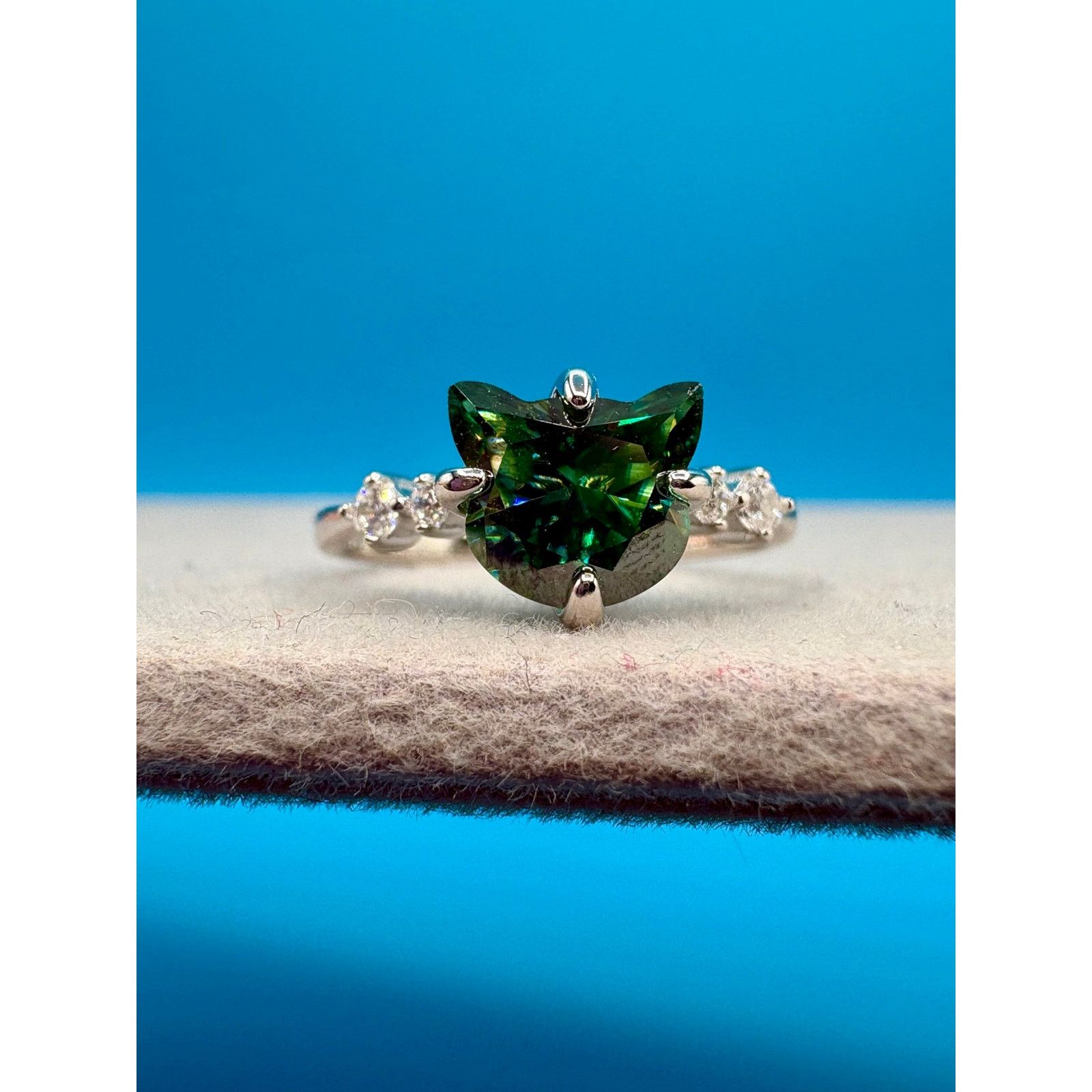Jewelry 2CTW Cat Tourmaline/White Moissanite Sterling Silver - 7.75 Size ONE SIZE - 3 Thumbnail