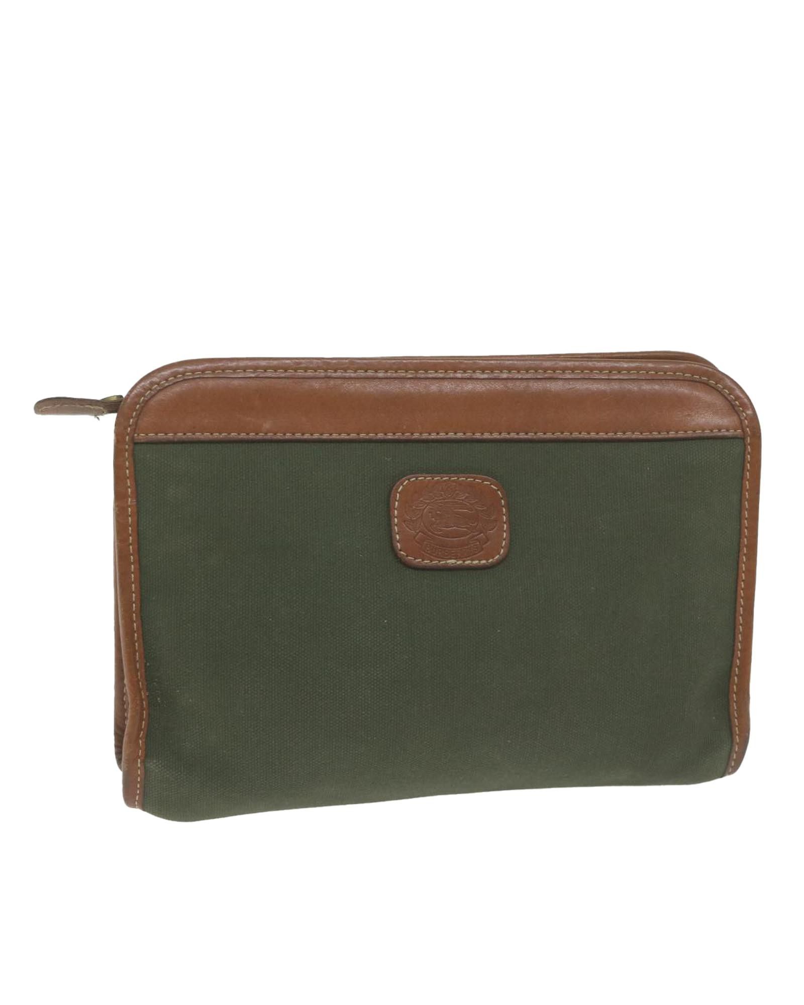 image of Burberry Canvas Khaki Clutch Bag, Women's