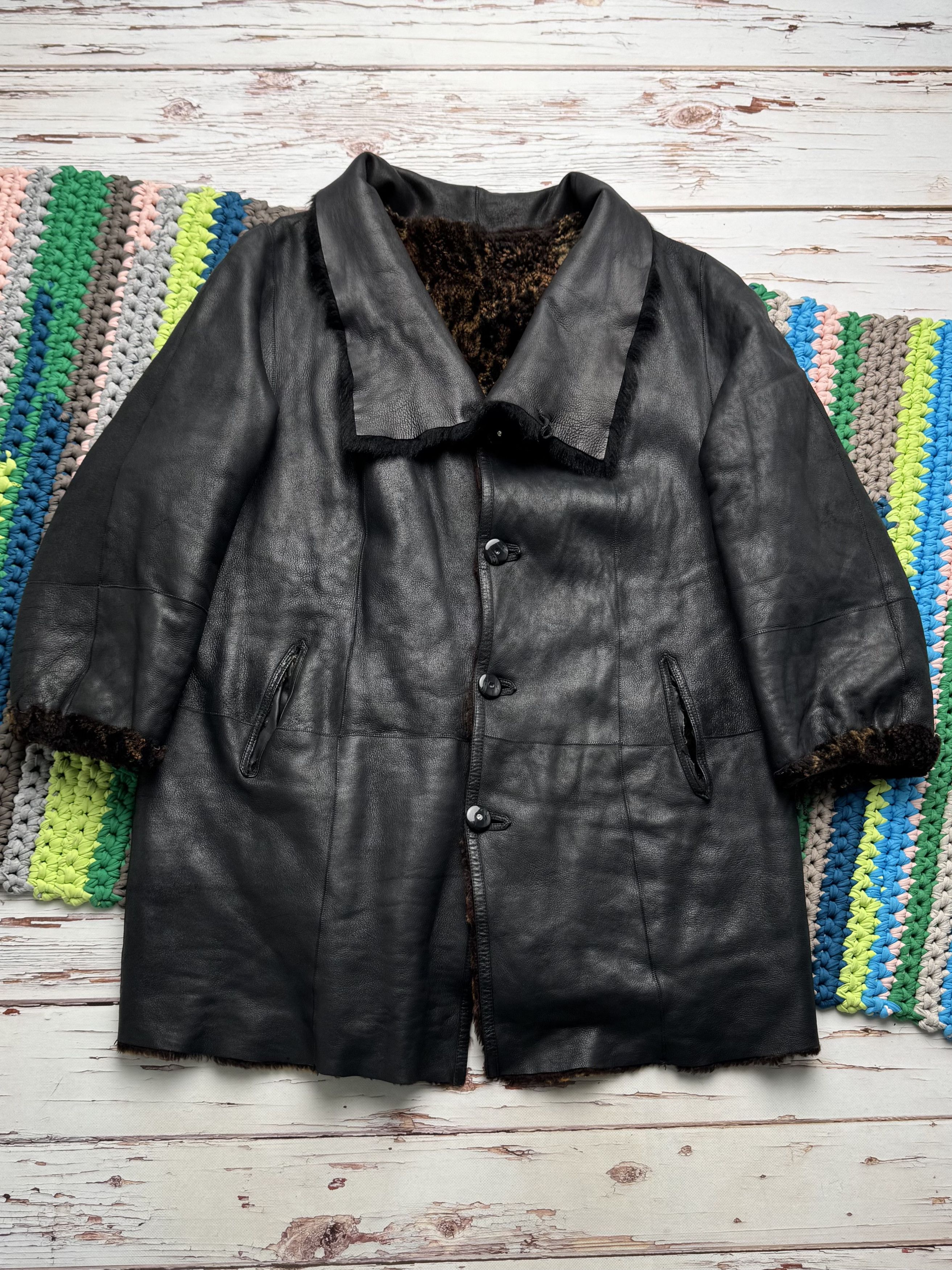 Vintage Vintage Black Shearling Leather Coat Winter Jacket Y2K (ET1) Size XL / US 12-14 / IT 48-50 - 5 Thumbnail