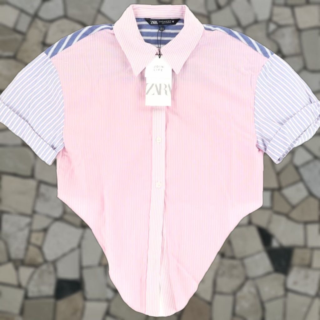 Zara Zara Women's XS Button Up Shirt Panel Crop Colorblock Size XS / US 0-2 / IT 36-38 - 1 Thumbnail