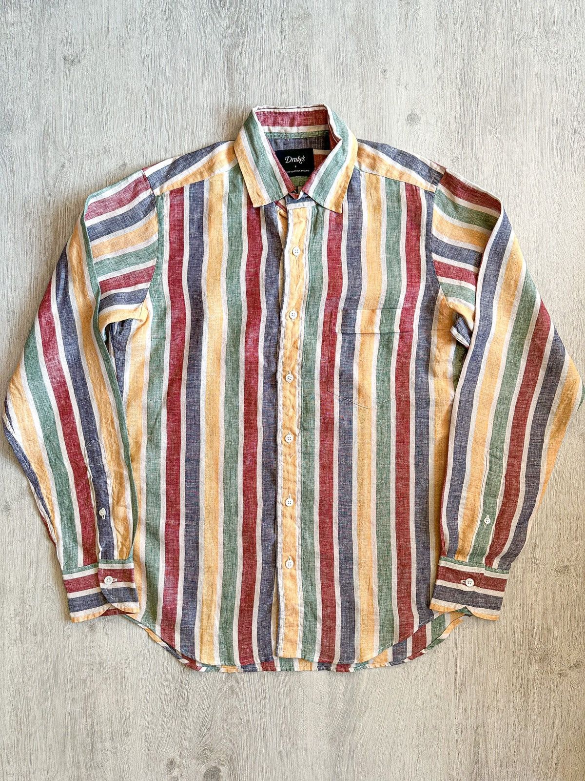Drake's Striped Linen Slim Fit Shirt