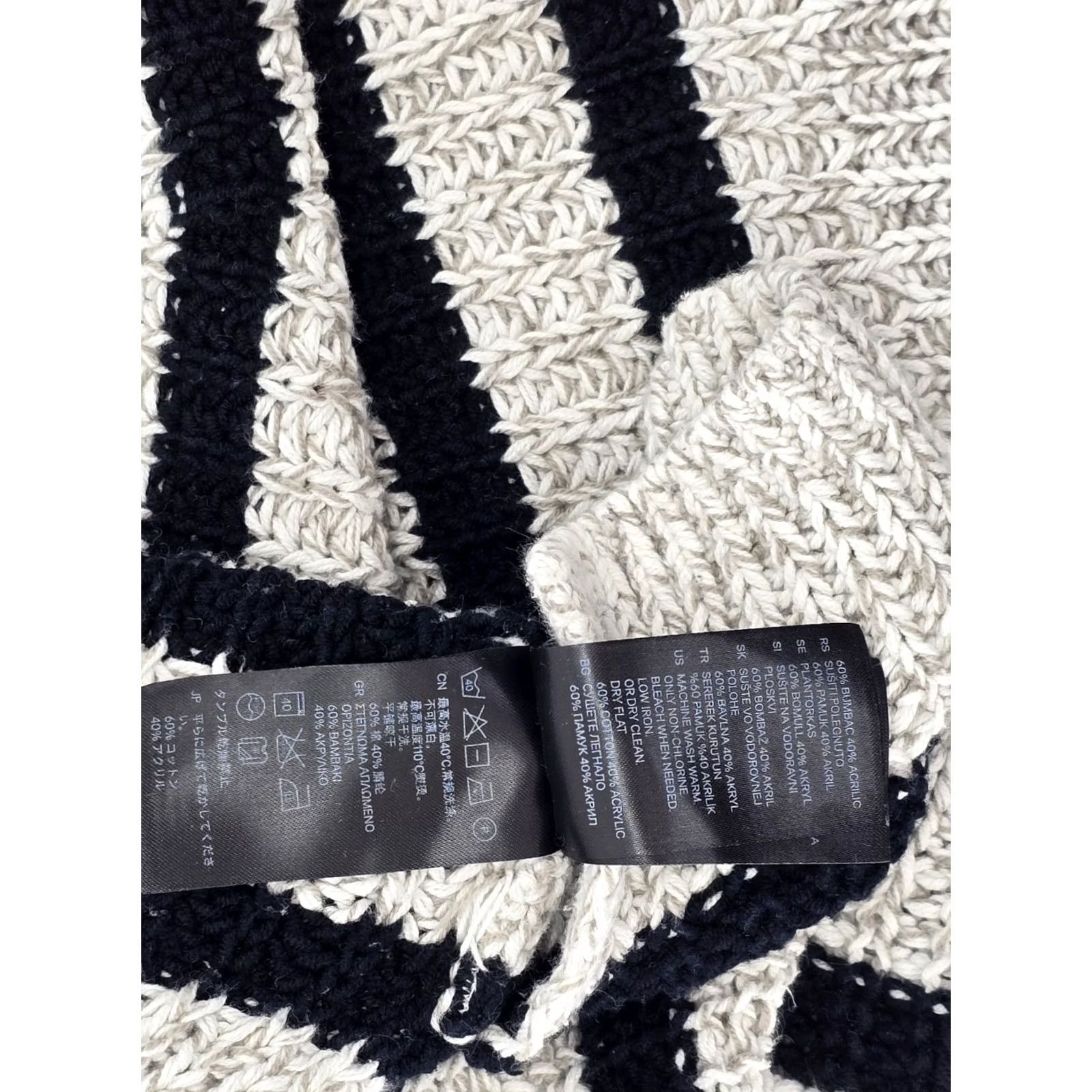 H&M H&M Chunky Knit Sweater Women's Black Off-White Striped Loose Fit Pullover- L Size L / US 10 / IT 46 - 7 Thumbnail