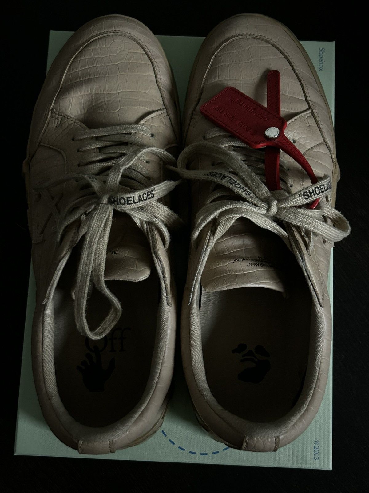 Off-White × Virgil Abloh Off White Low Vulcanized Croco Print Sand Size US 12 / EU 45 - 3 Thumbnail